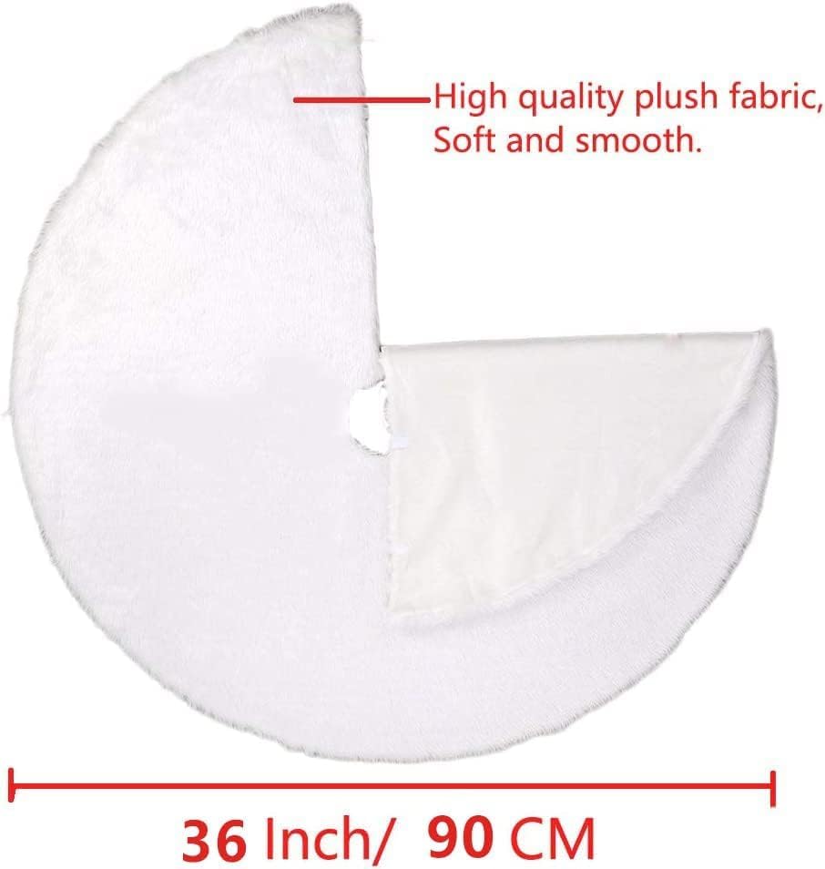 AISENO 24 Inch White Faux Fur Christmas Tree Skirt, Luxury Plush Tree Base Cover for Holiday Party and Home Christmas Decor