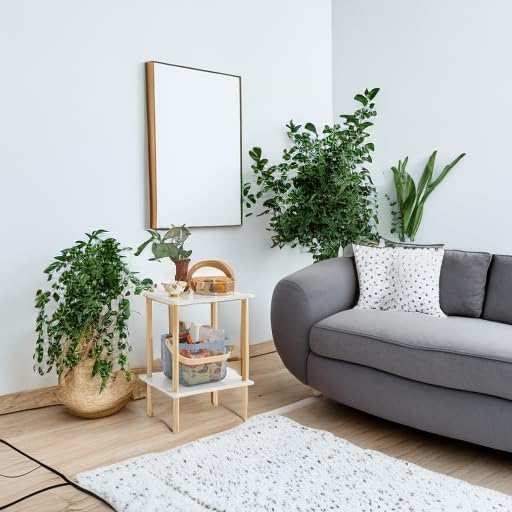 IBUYKE 2-Tier Side Table, Solid Wood Tall End Table with Storage Shelves, Nightstand Bedside Table for Living Room Bedroom Office, No-Tool Assembly, White UWST002W