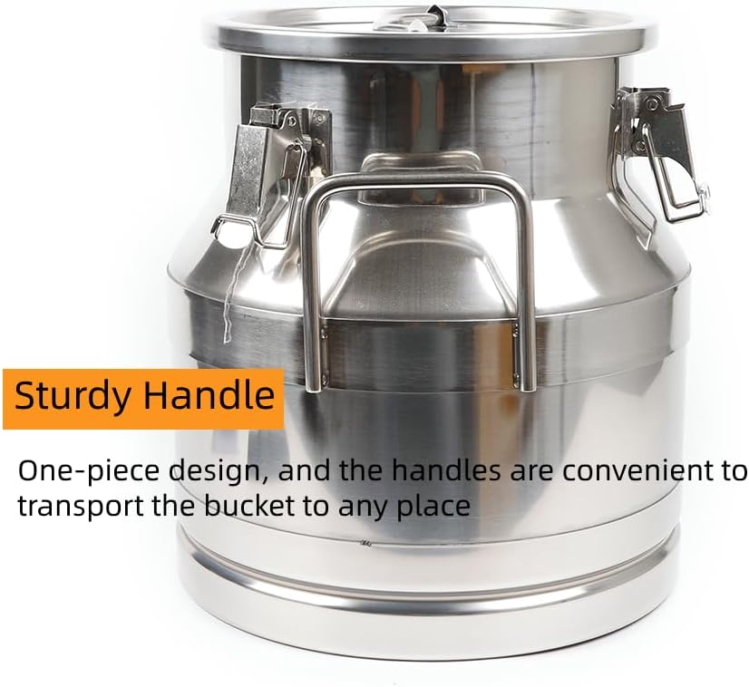 Stainless Steel Milk Can, 50L/13.2 Gallon Heavy Duty Airtight Storage Canister Milk Bucket with Lid, Embedded Silicone Milk Jug Wine Pail Water Cereals Bucket with Three Latches and Two Handles