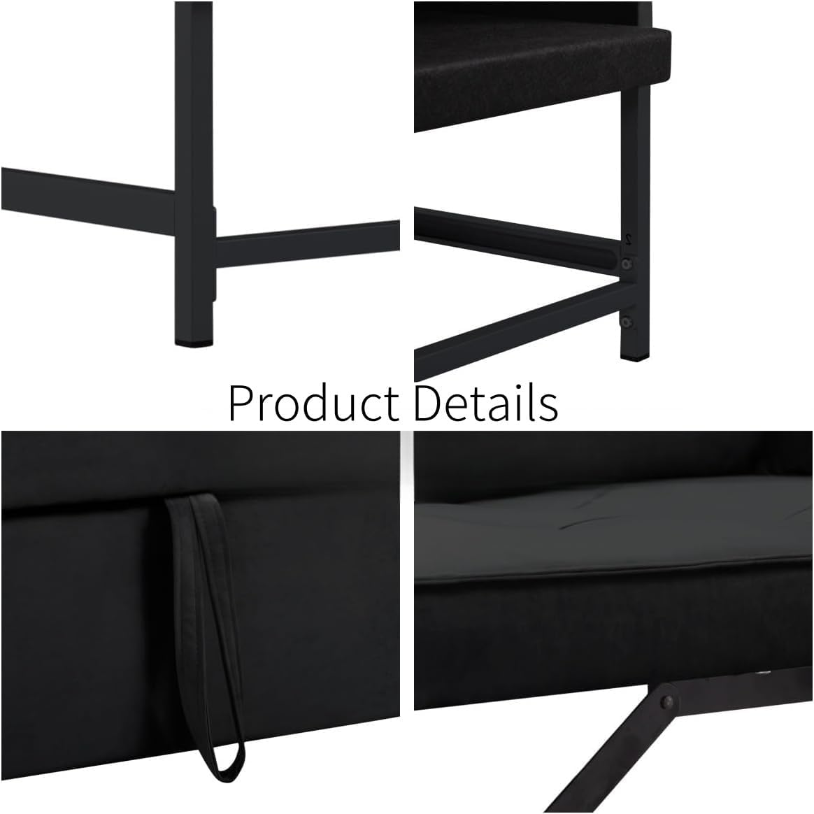 Pull Out Sofa Bed, Convertible Sleeper Chair Bed with Lumbar Pillow, 3-in-1 Sofa Chair with 3 Adjustable Backrest, Armchair Sleeper Small Couch for Small Spaces Living Room Black