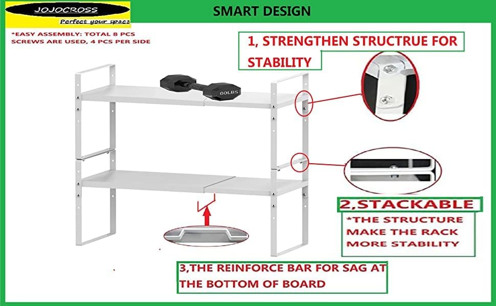 Expandable,Stackable Spice Rack,Seasoning Organizer and Storage,Spices Jar Racks for Cabinet,Countertop, Metal Pantry, Cupboard,Laundry Storages,Heavy Duty(1 Pack/Medium/White)