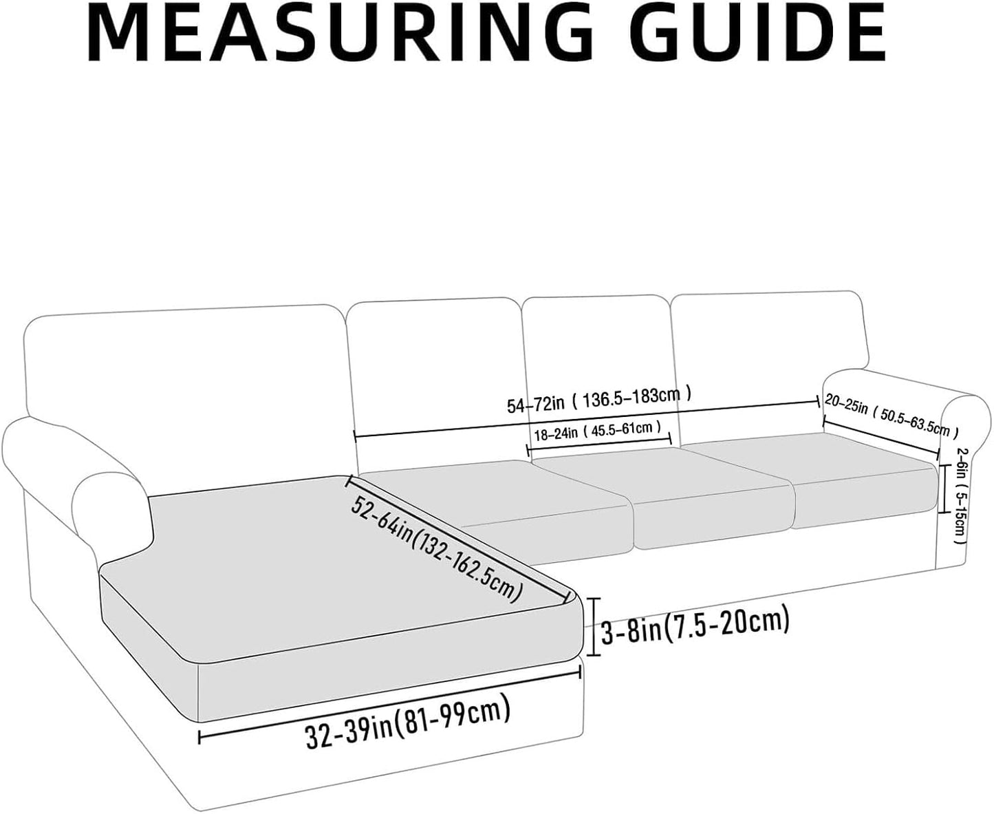 hyha Waterproof Couch Cushion Covers for Pets, Non Slip Sofa Seat Cover for Dogs Washable, Soft Thick Stretch Jacquard Fabric, Sofa Slipcovers with Elastic Bottom (1 Chaise+3 Seater, Black)