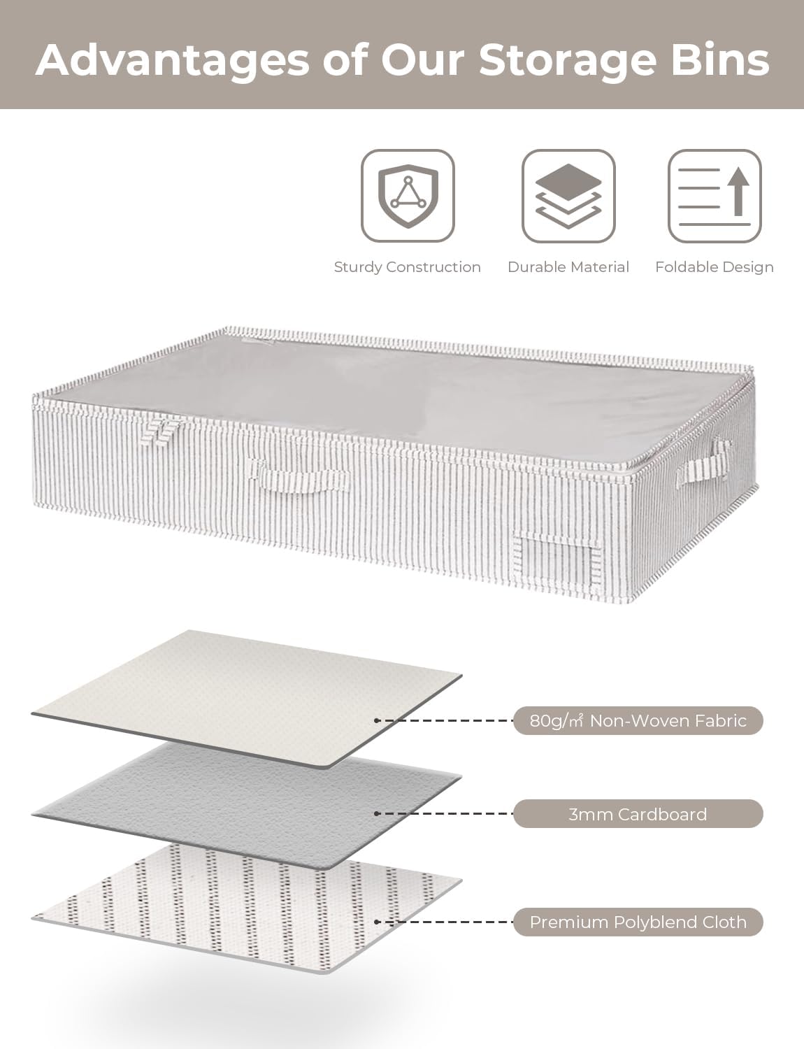 StorageWorks Extra Large Under Bed Storage Containers with Handles and Label Holder, 2 Pack Ultra-thick Fabric Underbed Bins, Closet Organizer for Clothes, Blankets, Sweater