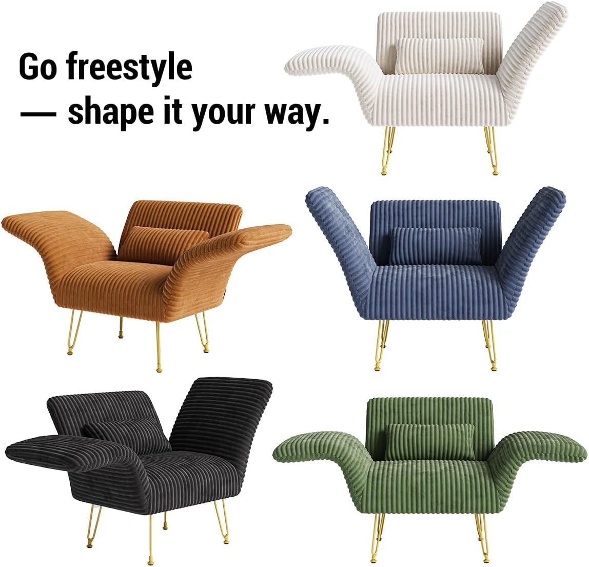 Txtin's Comfy Accent Chair Reading Chair for Bedroom Cozy Wing Arm Living Room Single Sofa Chair with Angle Adjustable Arms Beige Corduroy Easy Assembly