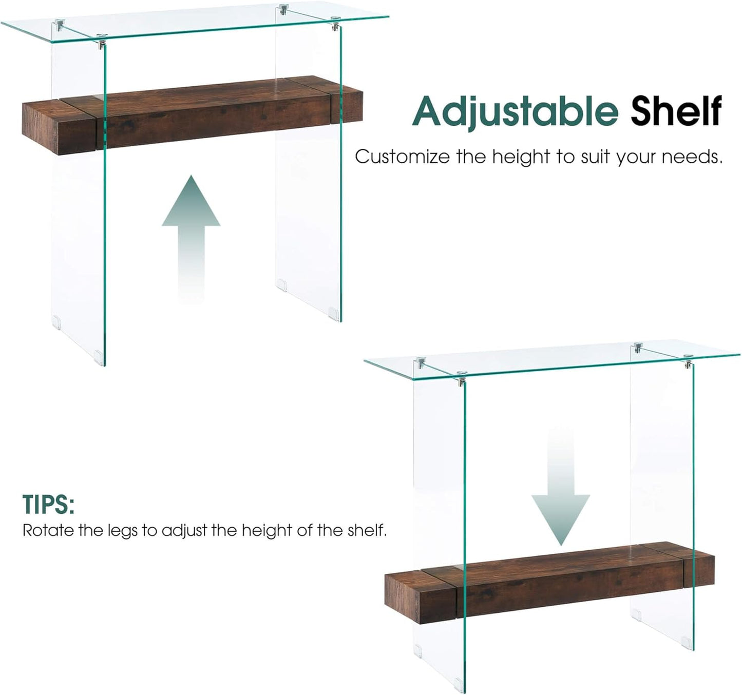 ivinta Glass Console Table with Storage, 39.4" Modern Sofa Table for Living Room, Foyer, Hallway, Bedroom 5101 (Dark Brown)