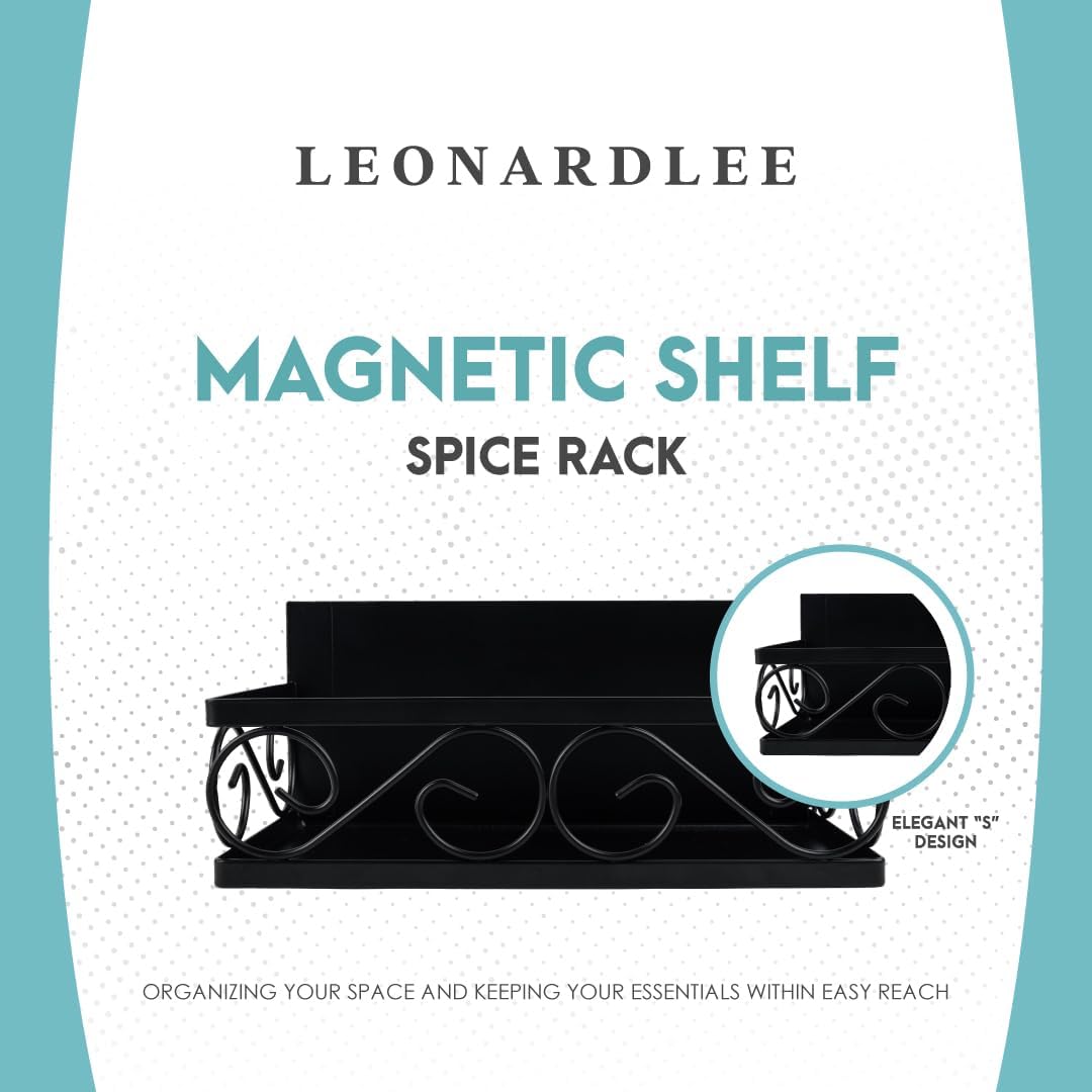 LEONARDLEE Magnetic spice Rack, Stronger Magnet with Wall Mount Option. 4 Removable Hooks, Perfect Space Saver for Kitchen- for Holding Spices, Jars, Bottle, cans (Pack of 2)