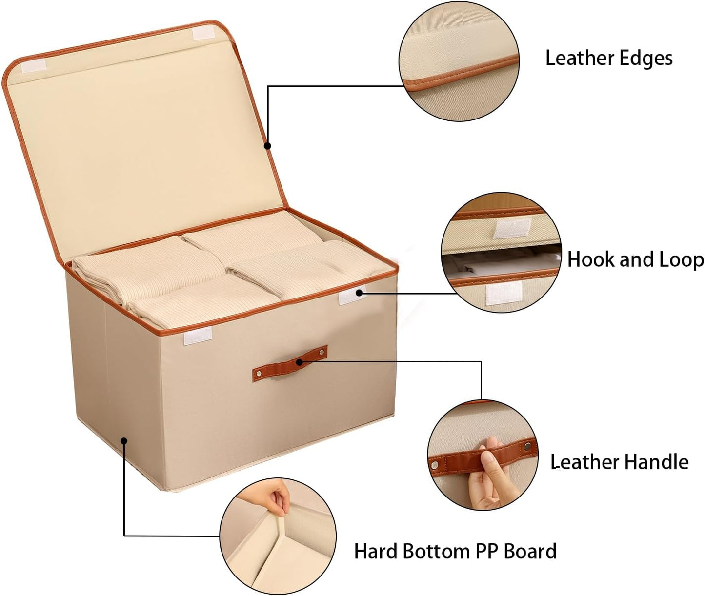 Tuza 2-Pack Large Fabric Storage Bins with Lids, Foldable Storage Boxes with Lids for Organizing, Decorative Storage Boxes with Handles for Home, Bedroom, Closet, Office(Khaki, Medium)