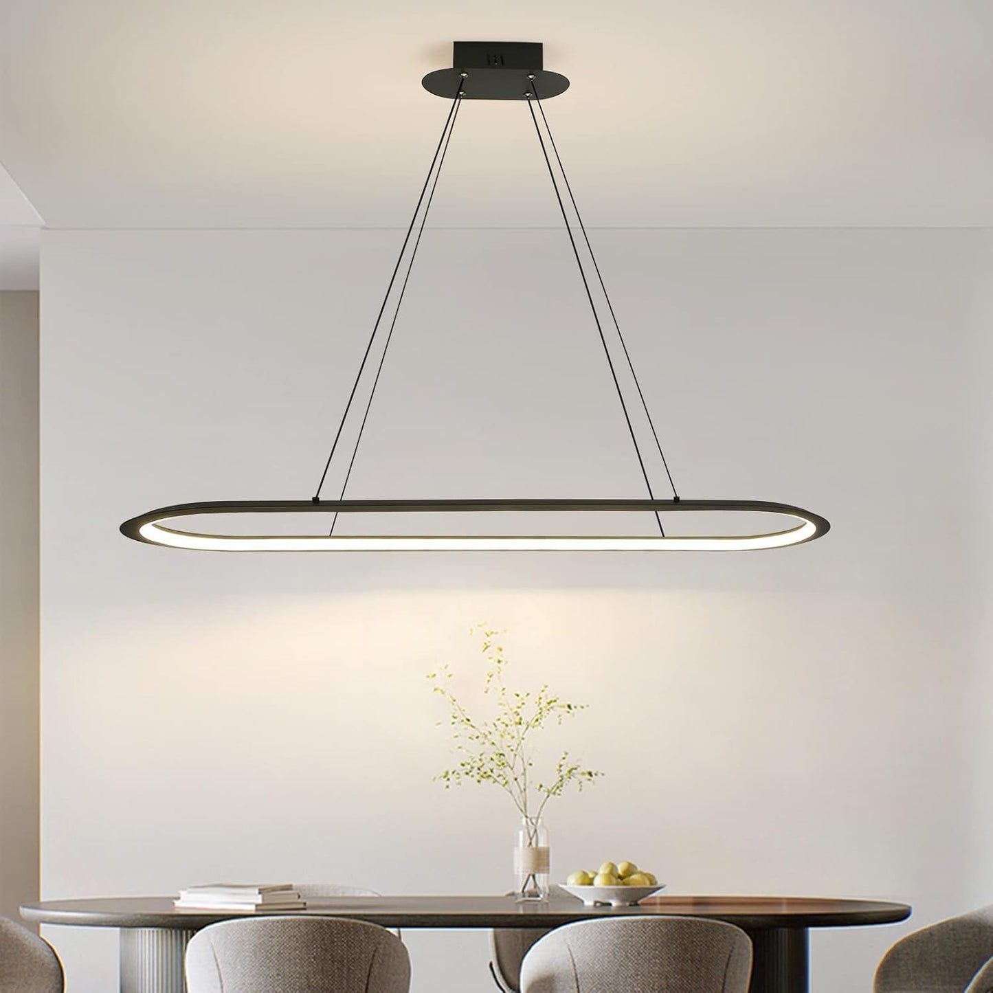 Island Lights, Linear Pendant Light LED Dimmable Hanging Light Fixture, 3000K-6500K with Remote Control,Chandeliers for Dining Room(Black,39.3IN)