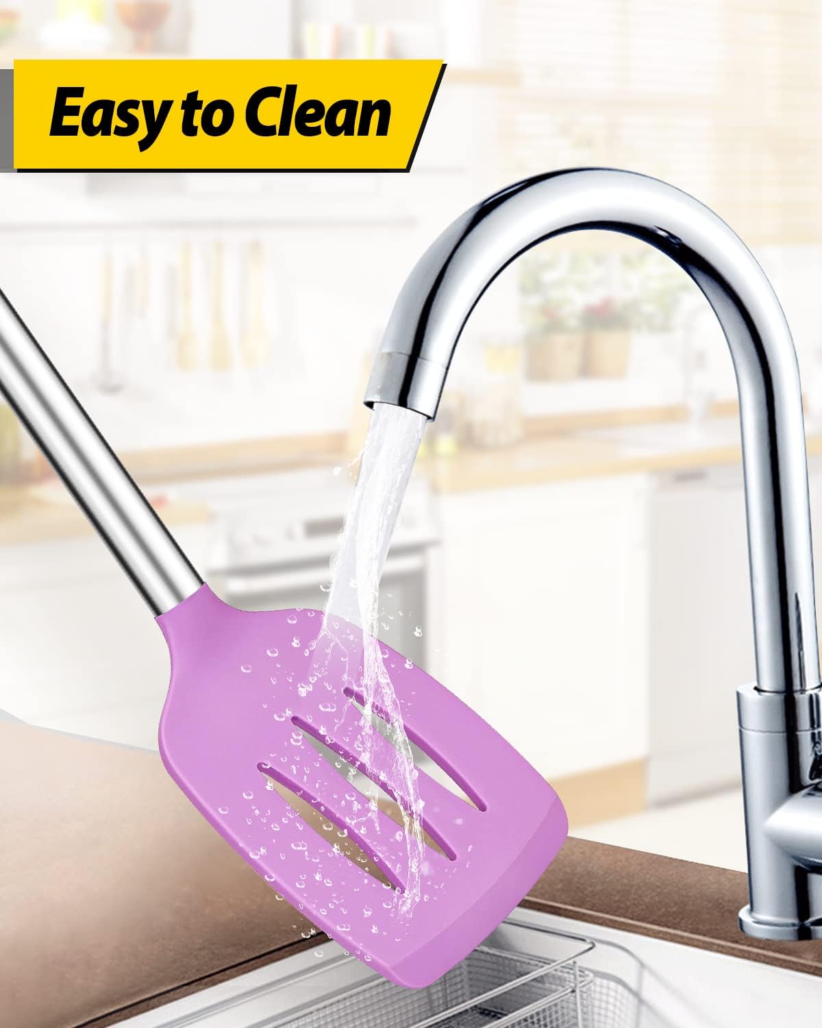 Pack of 2 Silicone Solid Turner, Non Stick Slotted Kitchen Spatulas, High Heat Resistant BPA Free Cooking Utensils, Ideal Cookware for Fish, Eggs, Pancakes(Purple)