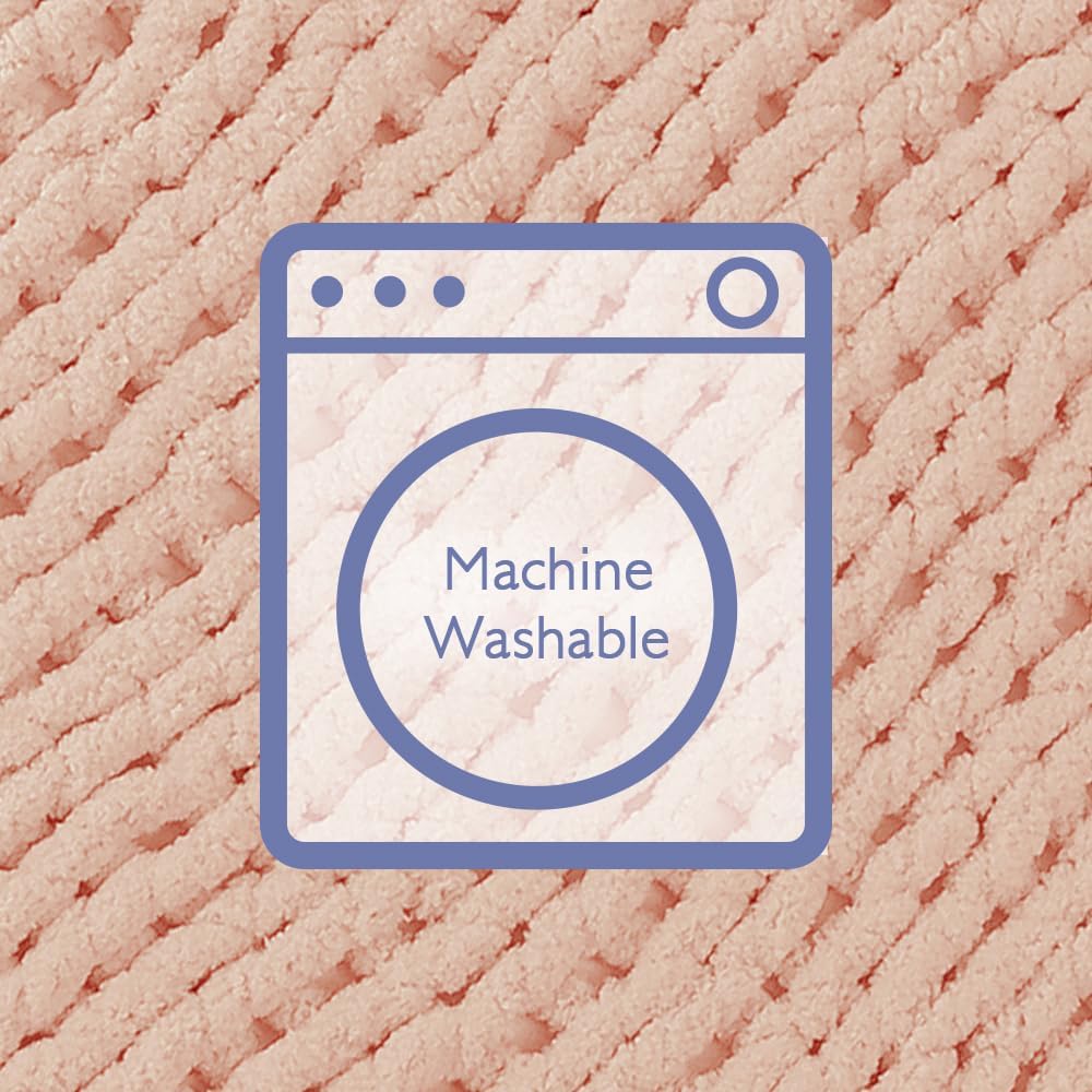 Bigacogo Chunky Knit Throw Blanket for Couch, 40x40 inches, 100% Hand Knitted with Thick Jumbo Chenille Yarn, Cozy Soft Large Rope Knot Cable Crochet Blankets for Sofa Bed Living Room, Peach Fuzz