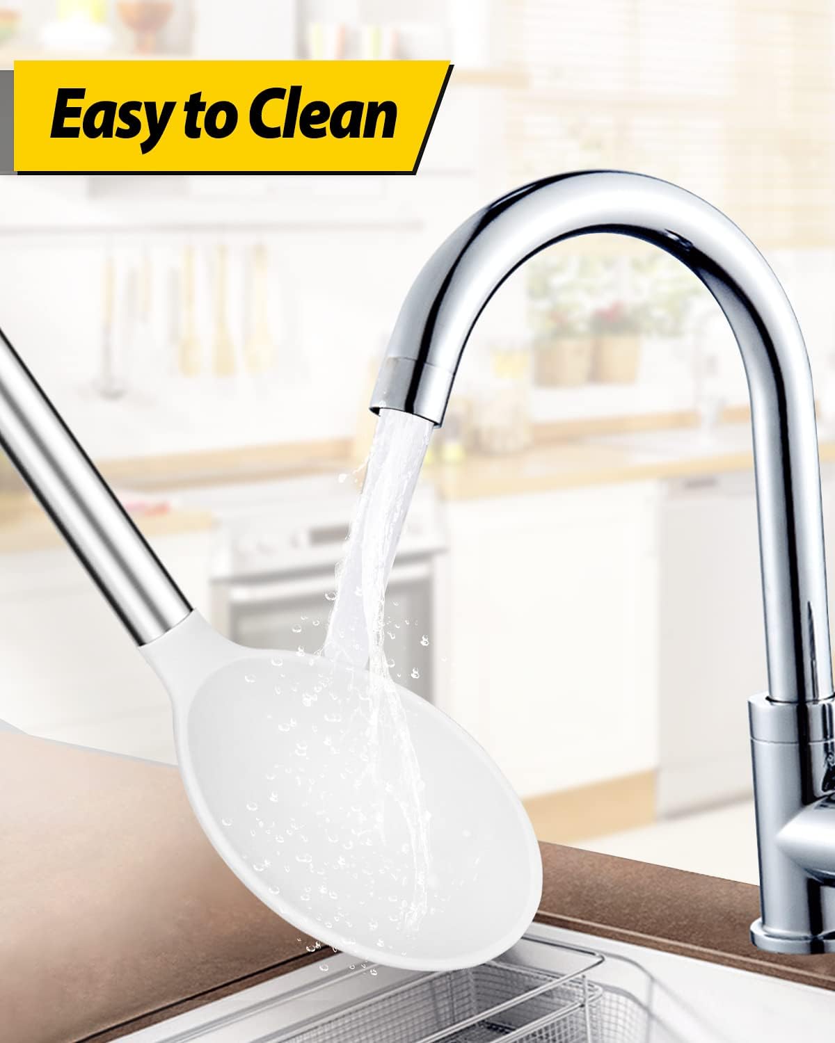 Pack of 2 Large Silicone Cooking Spoons,Non Stick Solid Basting Spoon,Heat-Resistant Kitchen Utensils for Mixing,Serving,Draining,Stirring (WHITE)