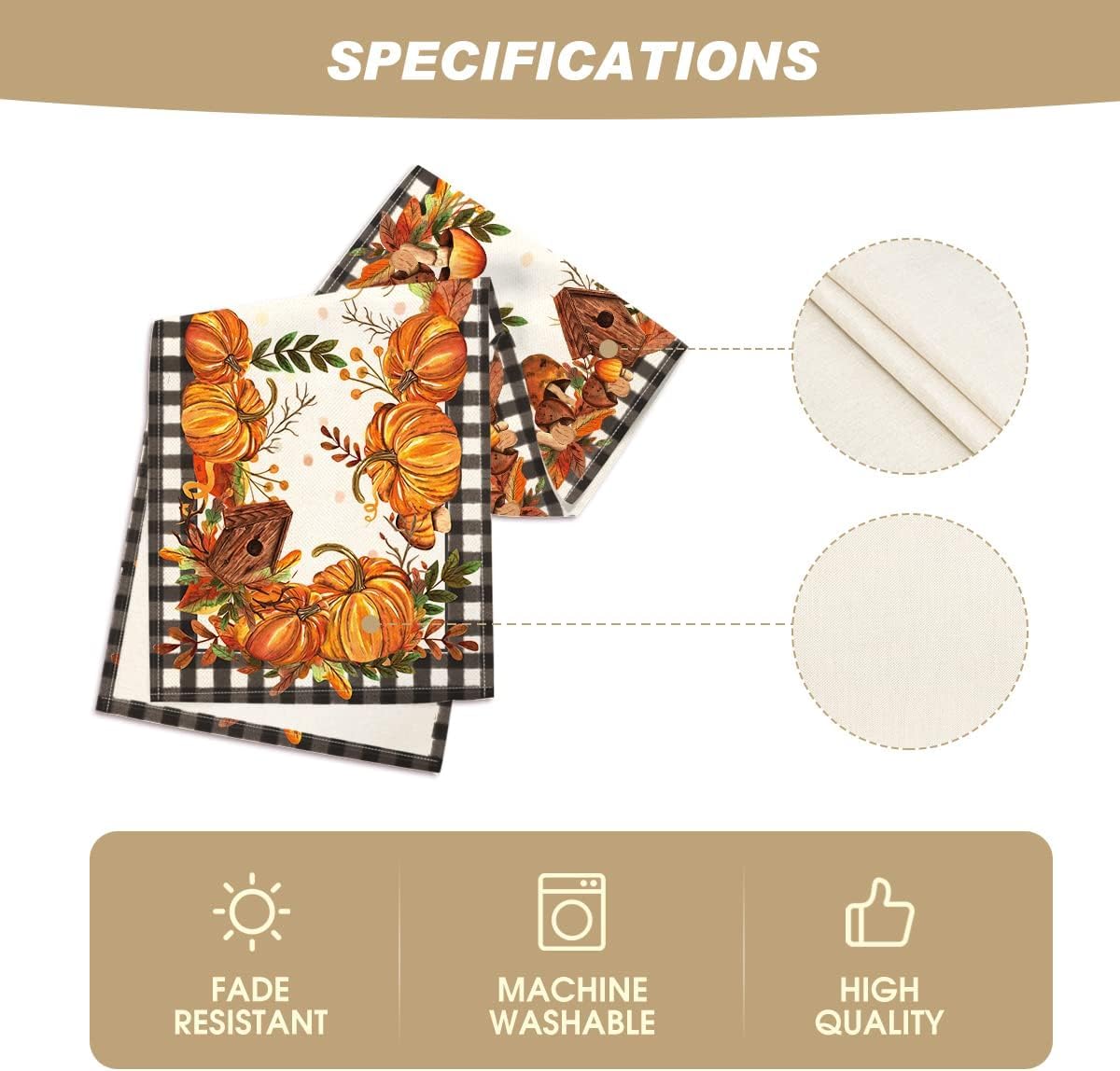 Artoid Mode Buffalo Plaid Pumpkins Mushrooms Birdhouse Leaves Table Runner, Seasonal Fall Harvest Vintage Kitchen Dining Table Decoration for Indoor Outdoor Home Party Decor 13 x 36 Inch