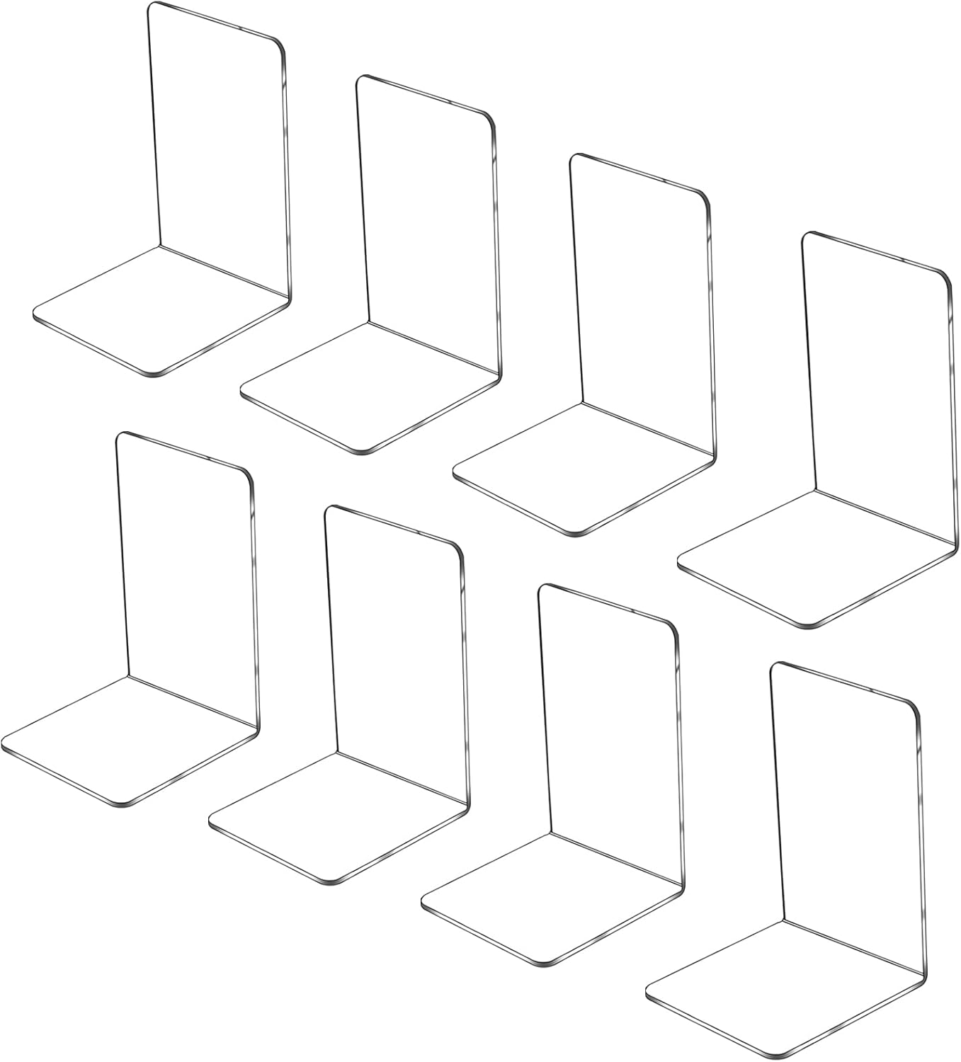 Lulonpon 8 Pieces Book Ends, Bookends, Books Stand, Books Stoppper, Clear Bookend for Shelves, Acrylic Book Ends for School, Library, Desktop Organizer 