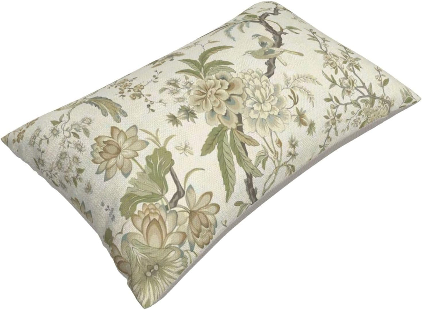 CXMEIFLY Spring Floral Birds Pillow Covers 12 x 20 Inch Set of 2 for Chinoiserie Flowers Decor Throw Pillows Sage Green Plant Outdoor Decorative Cushion Cases for Couch Bed Decorations