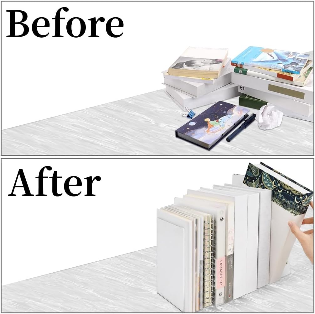 Lulonpon 8 Pieces Book Ends, Bookends, Books Stand, Books Stoppper, Clear Bookend for Shelves, Acrylic Book Ends for School, Library, Desktop Organizer 