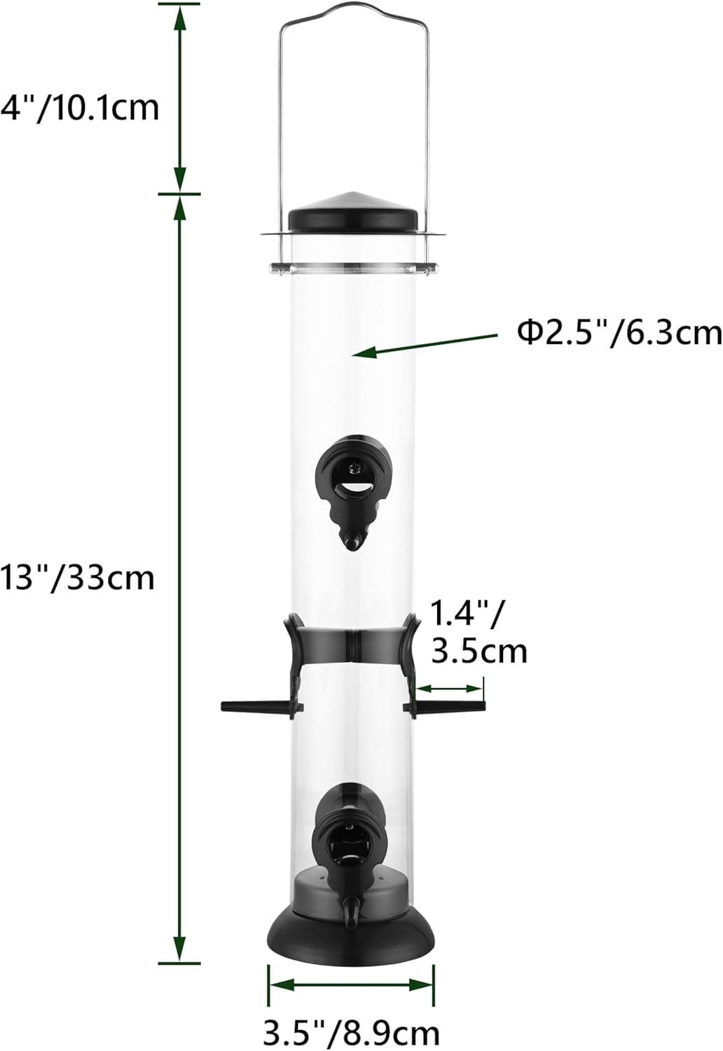 Bird Feeder Premium Hard Plastic for Wild Bird Feeders for Outdoors,Tube Bird Feeders for Outdoors Hanging,14 Inch 6 Port Black,Pack of 1