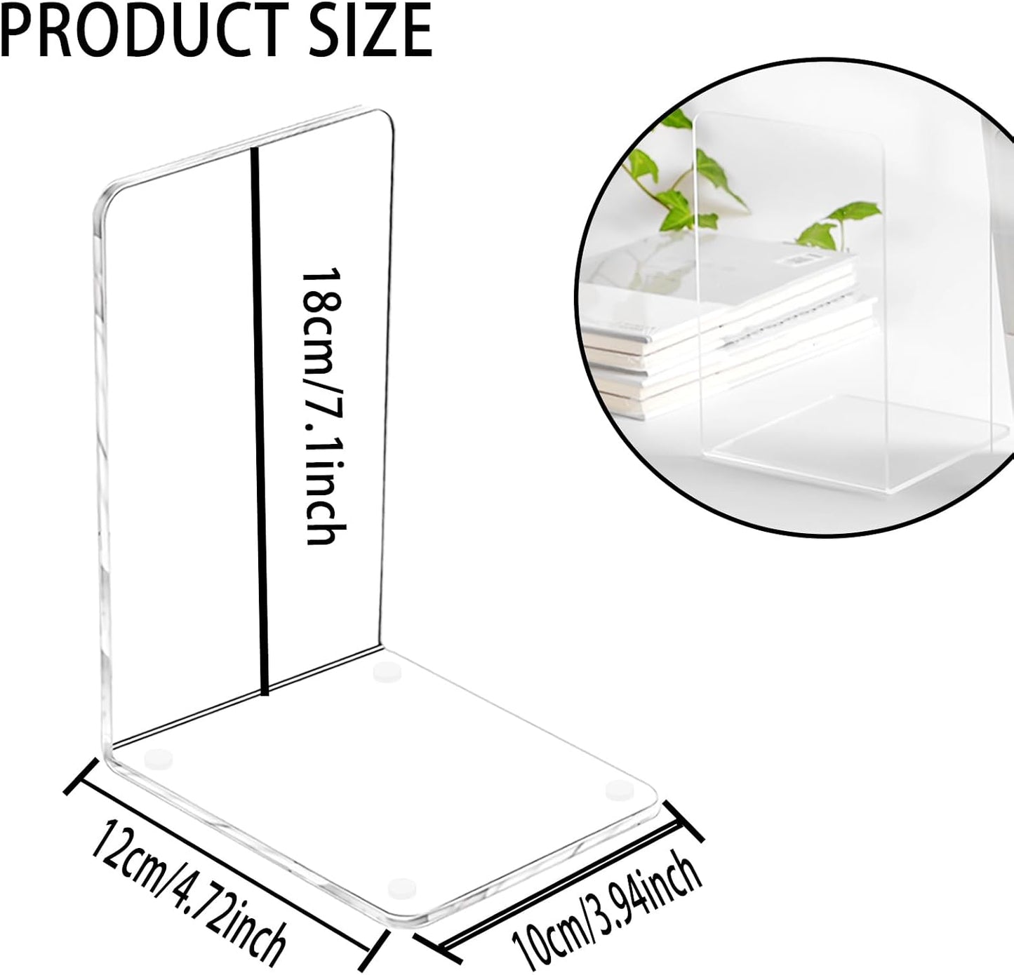 Lulonpon 8 Pieces Book Ends, Bookends, Books Stand, Books Stoppper, Clear Bookend for Shelves, Acrylic Book Ends for School, Library, Desktop Organizer 