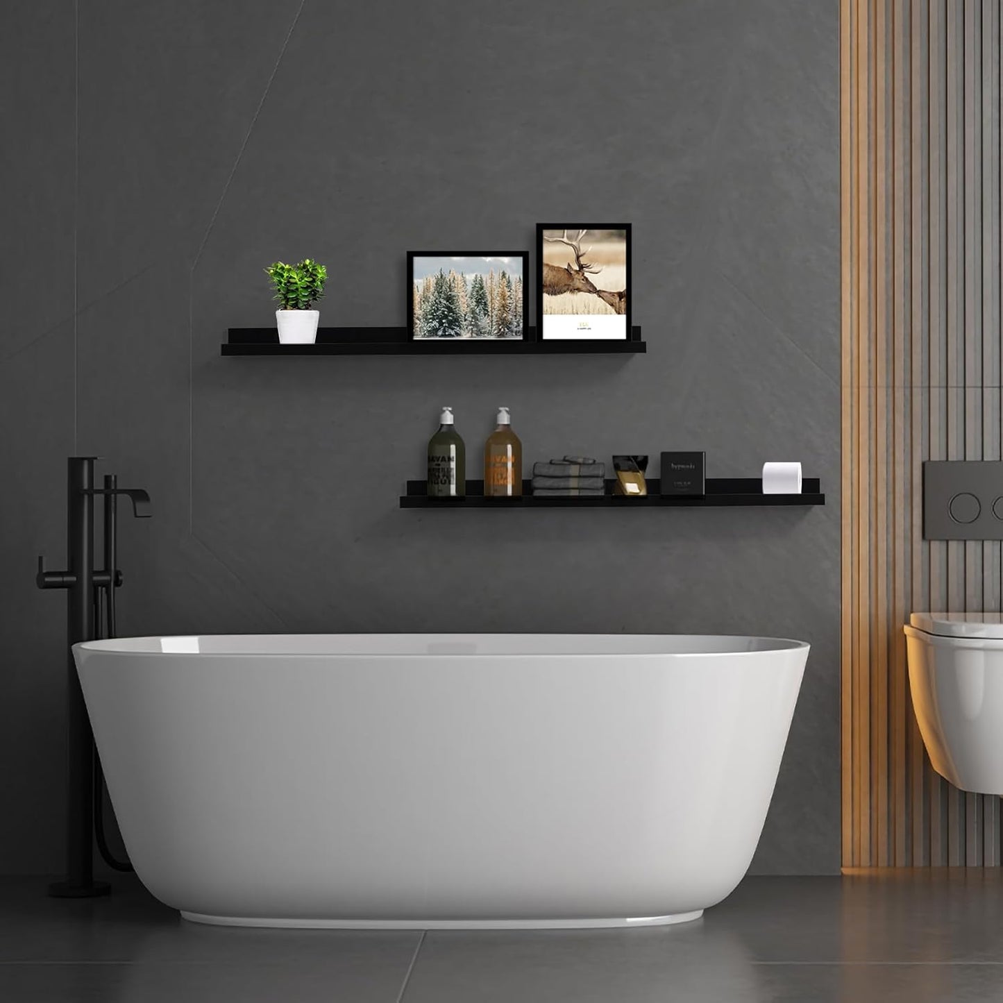 Black Floating Shelves for Wall 24 Inch Wall Shelves with Lip Modern Picture Ledge Shelf Wall Mount Photo Shelves Room Decor Hanging Book Shelves Set of 2 for Bedroom Living Room Bathroom Kitchen