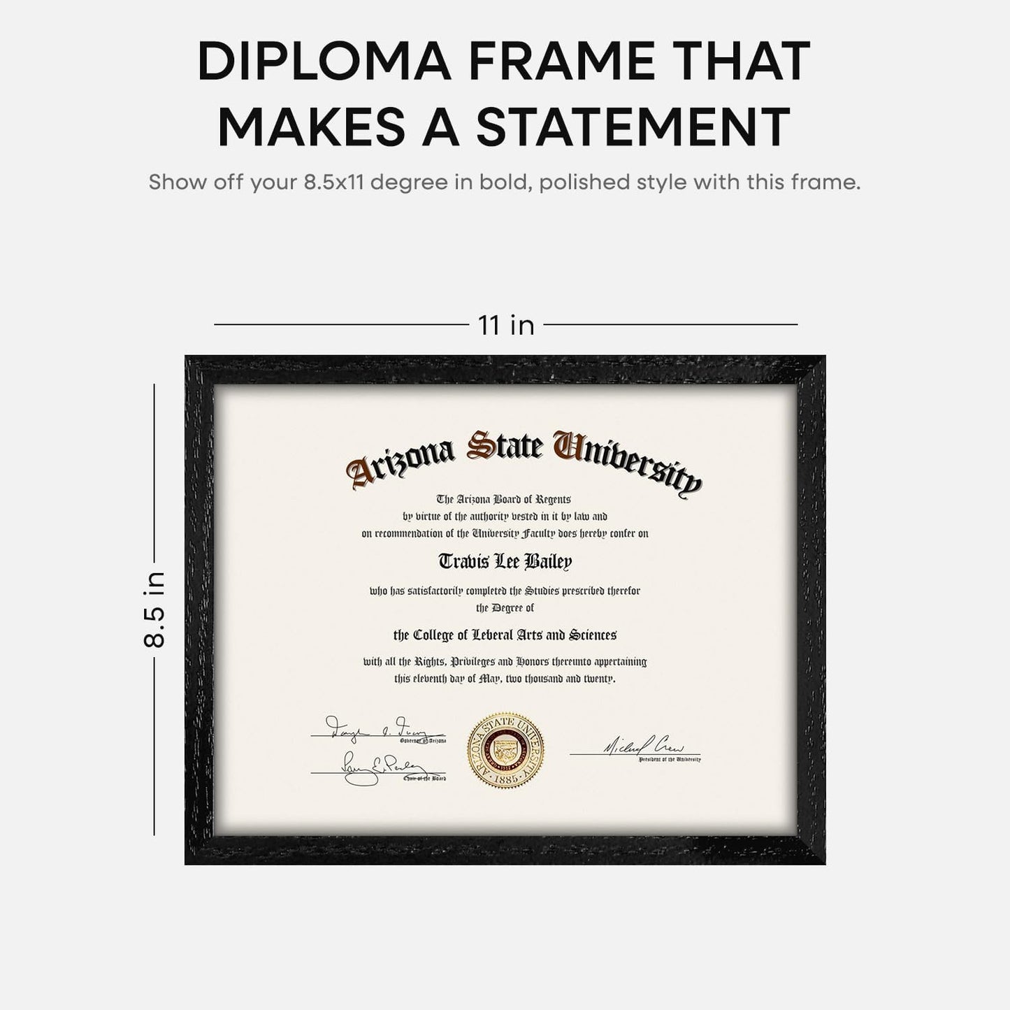 Homeforia 8.5x11 Diploma Frame Black Wood, High End Oak 8.5 x 11 Certificate Frames, 11x8.5 Black Document Frames for Wall or Tabletop, 8.5 by 11 Award Wooden Frame, Tempered Glass, Wall Kit, Set of 1