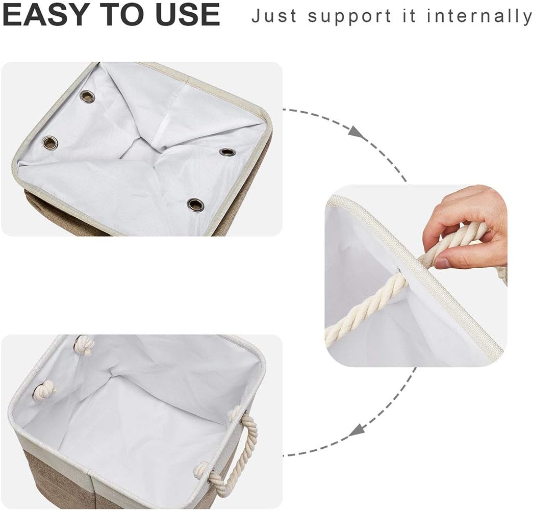 i BKGOO 3Pack Large Foldable Storage Bins,Collapsible Sturdy Cationic Fabric Organizing Storage Basket Cube with Cotton Handles for Home Office Shelf Clothes Toys White-Khaki 13×13×13 inch