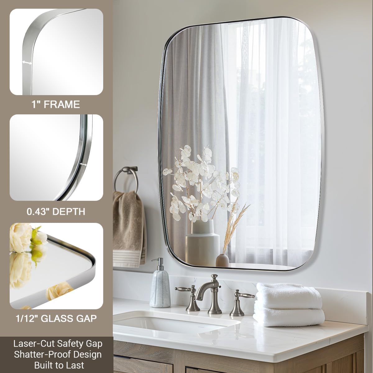 ANDY STAR Chrome Bathroom Mirror, 24x40 Inch Polished Chrome Oval Mirror for Bathroom with Stainless Steel Metal Frame, Oblong Mirror for Bathroom, Living Room, Entryway