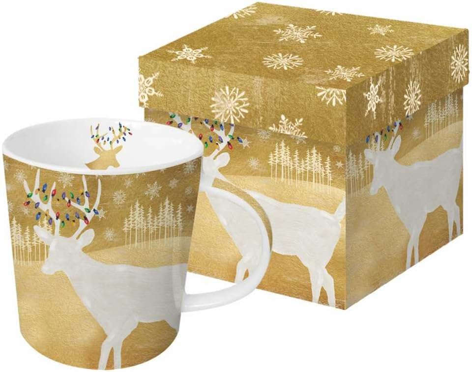 Paperproducts Design Decorative Bone China Mug Gift Box Set - Beverages, Hot, Cold Drinks, Tea – Artistic Designs, Decorated Mugs – 13.5 Ounces, Paul Brent Woodland Deer Design