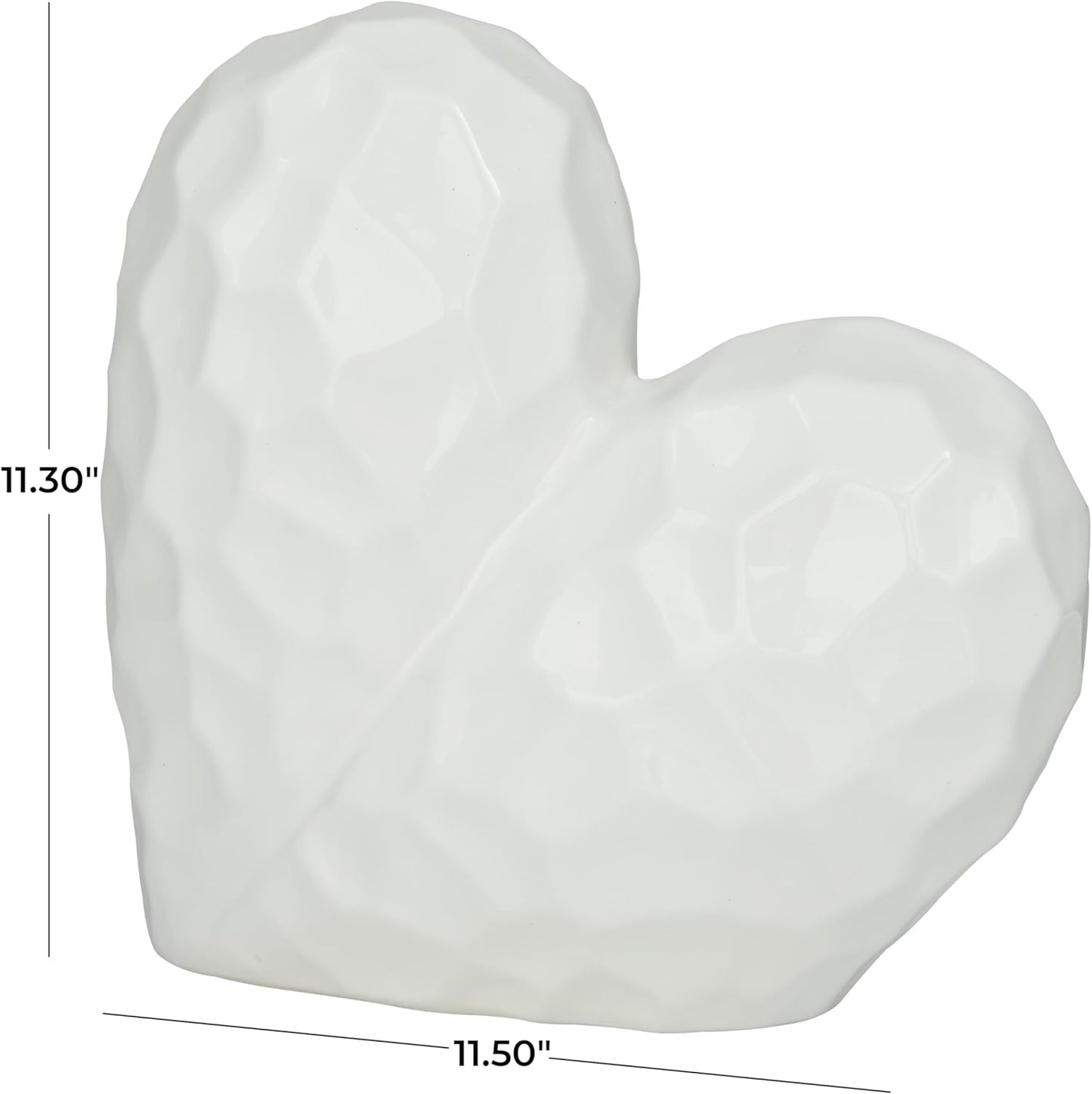 Deco 79 Porcelain Ceramic Heart Decorative Sculpture Dimensional Angled Origami Inspired Home Decor Statue, Accent Figurine 12" x 6" x 11", White