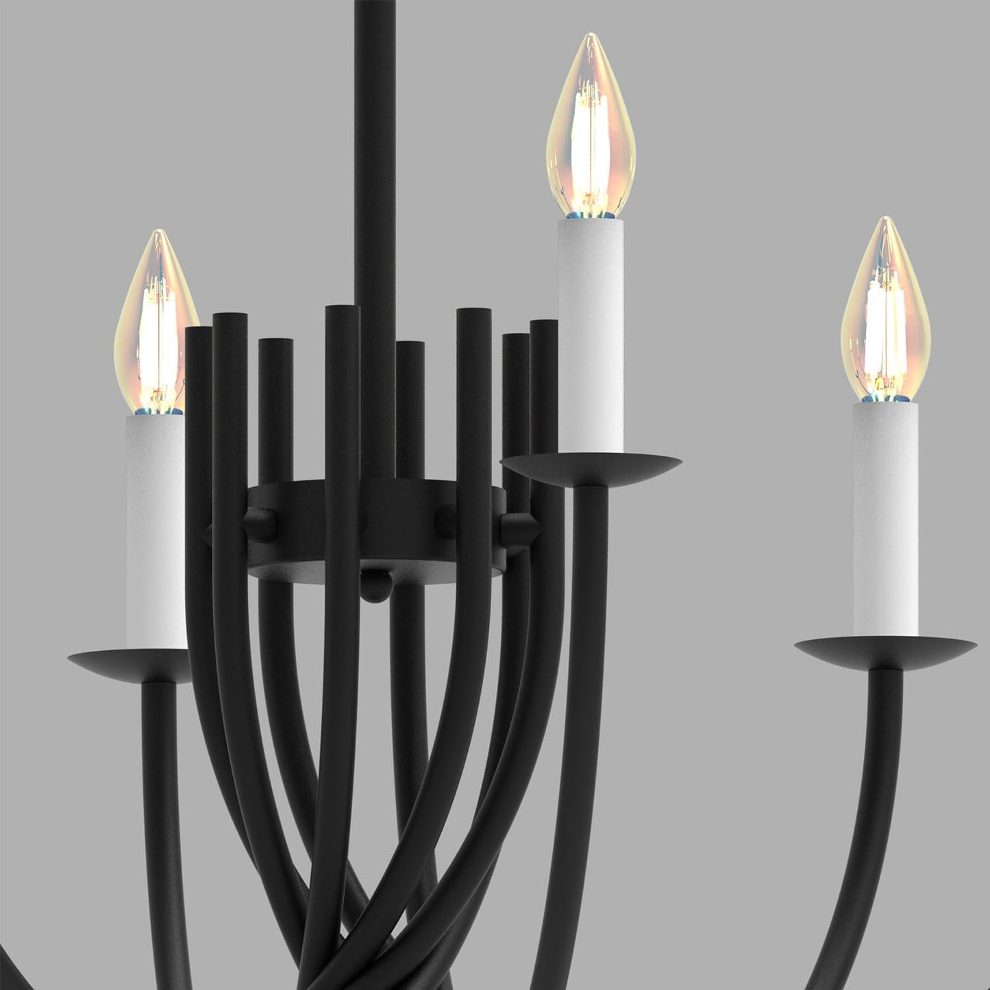 Large Black Chandeliers Light Fixture, Modern Candle Pendant Lighting, Round LED Hanging Lamp Ceiling for Bedroom Living Room Dining Room Kitchen Island Farmhouse (Black-C 8Lights)