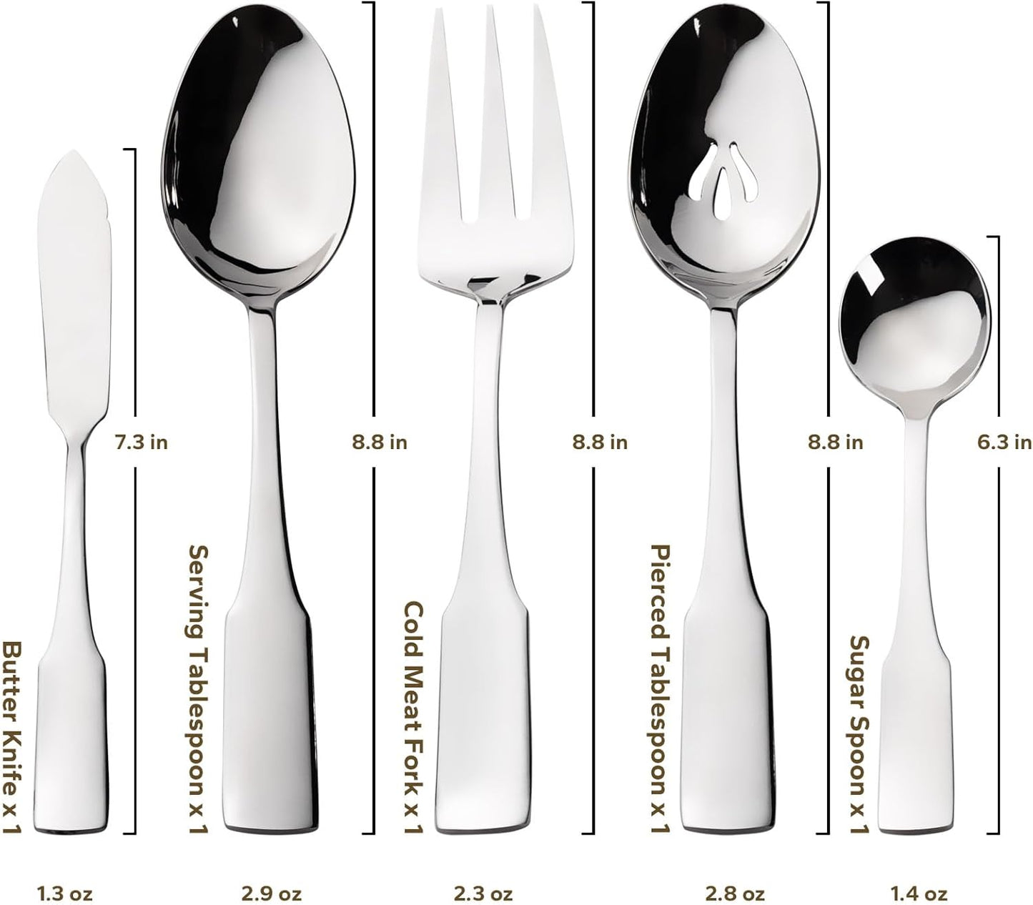 Alata Kate 65-Piece Silverware With Utensil-Serving Set, Service for 12, Stainless Steel Flatware, Mirror Polished Cutlery, Dishwasher Safe
