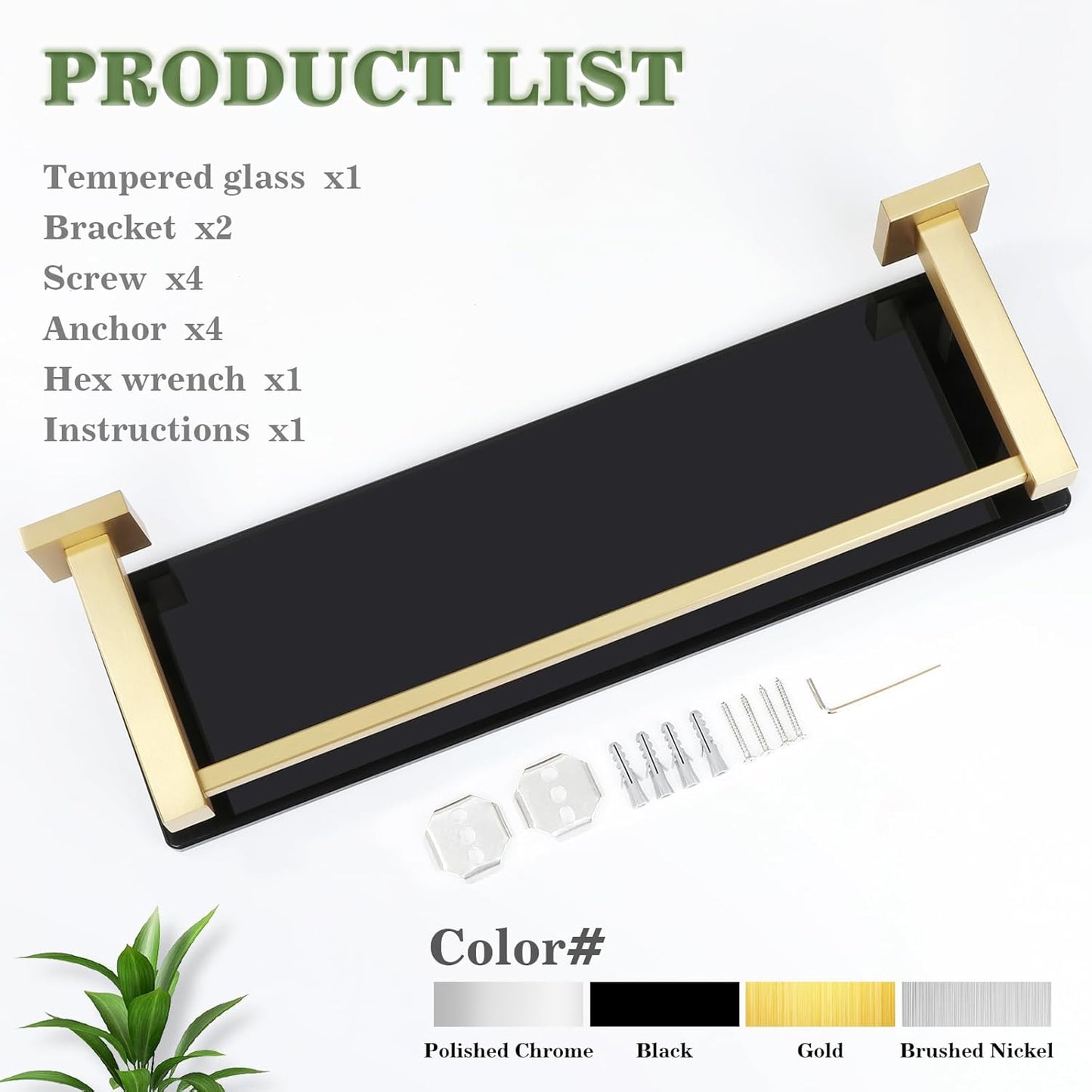Alise Bathroom Shelves,Gold Glass Shelf for Bathroom, Modern Floating Shelves,20 inch