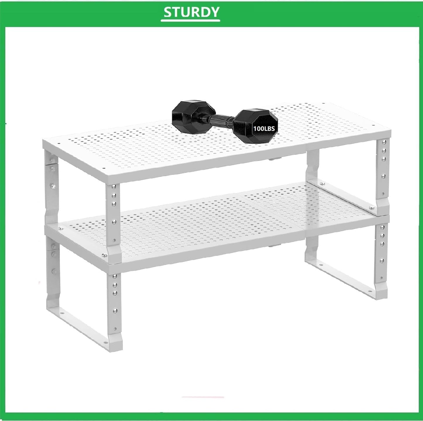 Metal Stackable Expandable Storage Shelf - Multi-Functional Home Storage Shelf, Suitable for Kitchen, Cabinet,Bathroom, Office, Garage, etc.(1PACK/White/Medium