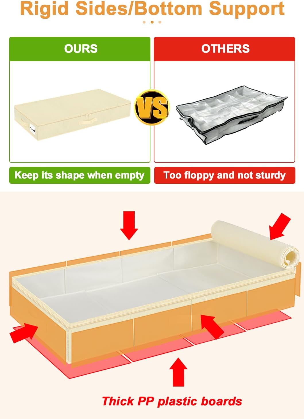 punemi 4.5 Inch Tall Low Profile Under Bed Storage Containers Bins, 2Pcs Shallow Flat Underbed Clothes Storage With Sturdy Structure Support, Under Couch & Sofa Storage For College Dorm Room, Beige