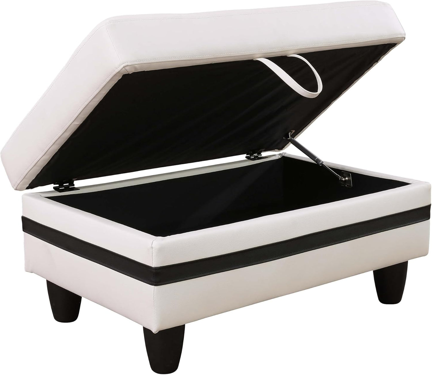 Ottoman Rectangular Storage Ottoman Bench, Faux Leather Footrest, Coffee Table, Stool Footstool with Hinged Lid for Living Room, Bedroom, Entryway, White&Black, 34"x22.8"x17.5"