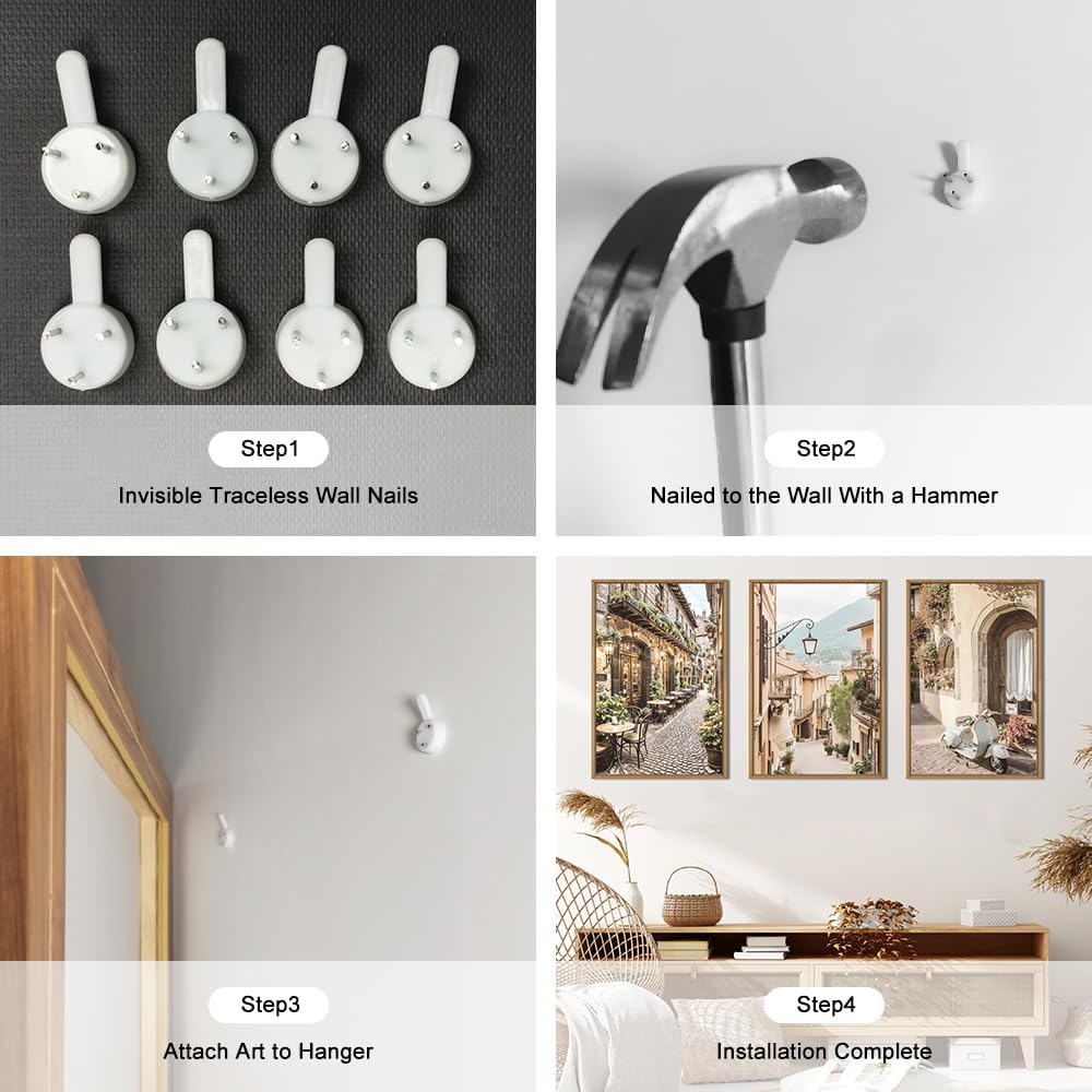 HPINUB Foreign Scenery Framed Canvas Wall Art Set,Vintage Travel City Wall Decor,Modern Minimalist Europe Street Picture Artwork Nature Landscape Art Print for Living Room,Bedroom-24 x36 x3