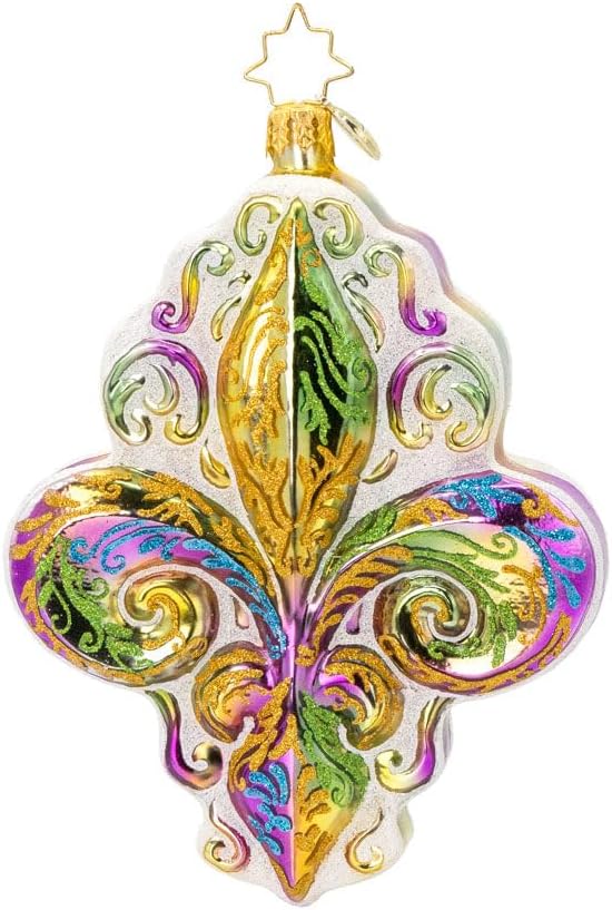Christopher Radko Hand-Crafted European Glass Christmas Tree Decorative Ornament, Fleur De Lis Charm