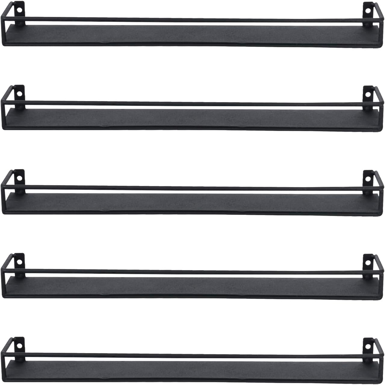 MyGift 16 Inch Wall Mounted Black Metal Nail Polish and Essential Oil Display Shelves, Kitchen Hanging Racks for Seasoning Shakers or Spice Jars, Set of 5