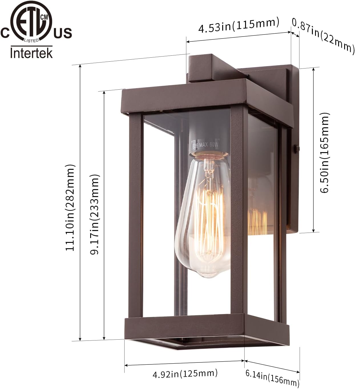 mirrea 11" Classic Outdoor Wall Sconce 1 Light in Oil Rubbed Bronze Rectangular Metal Frame and Clear Glass Shade Waterproof Porch Light Patio Light Pack of 2
