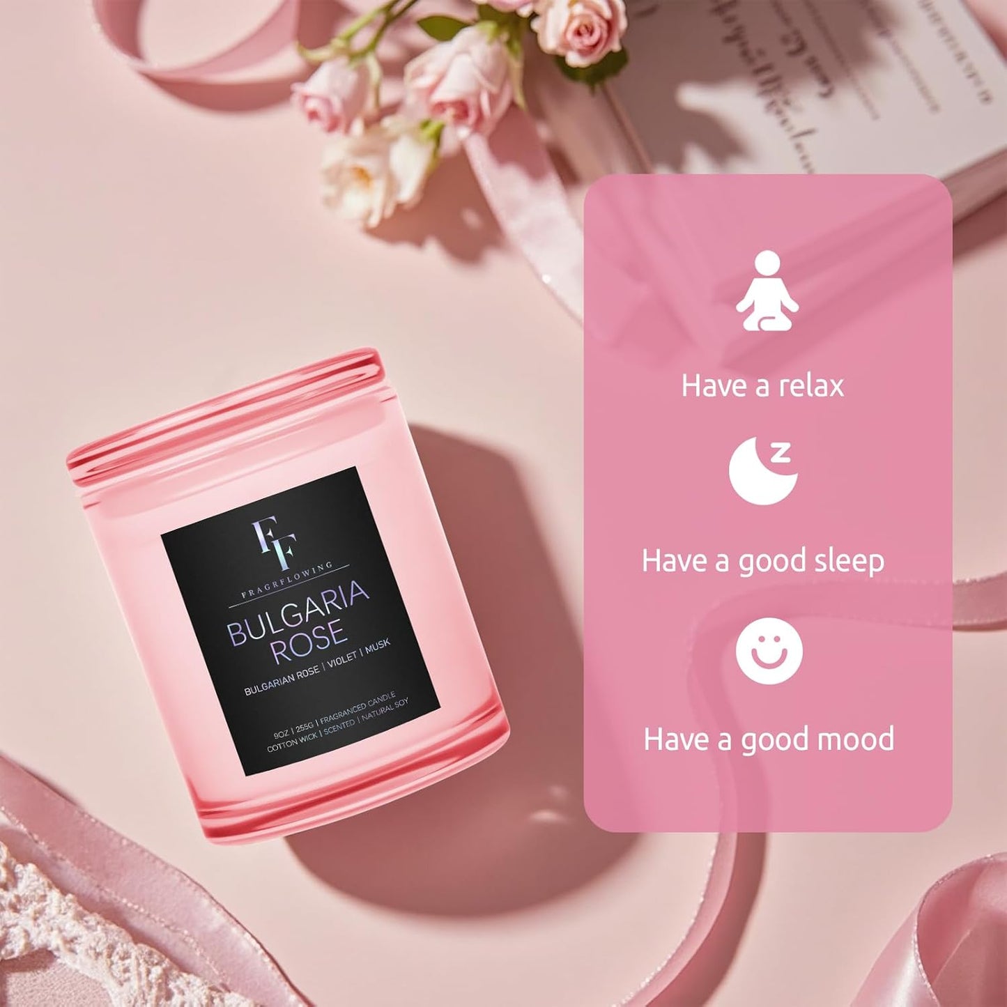 Bulgaria Rose Scented Candle, 2-Wick Luxury Soy Wax Candle, 9 oz Aromatherapy Candle Home Fragrance Candles Gift