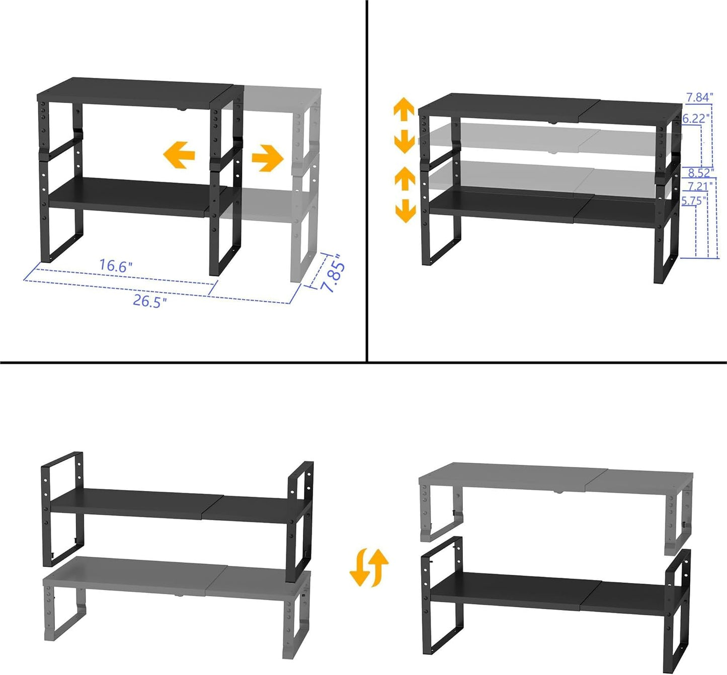 Expandable,Stackable Spice Rack,Seasoning Organizer and Storage,Spices Jar Racks for Cabinet,Countertop, Metal Pantry, Cupboard,Laundry Storages,Heavy Duty(2 Packs/Large/Black)