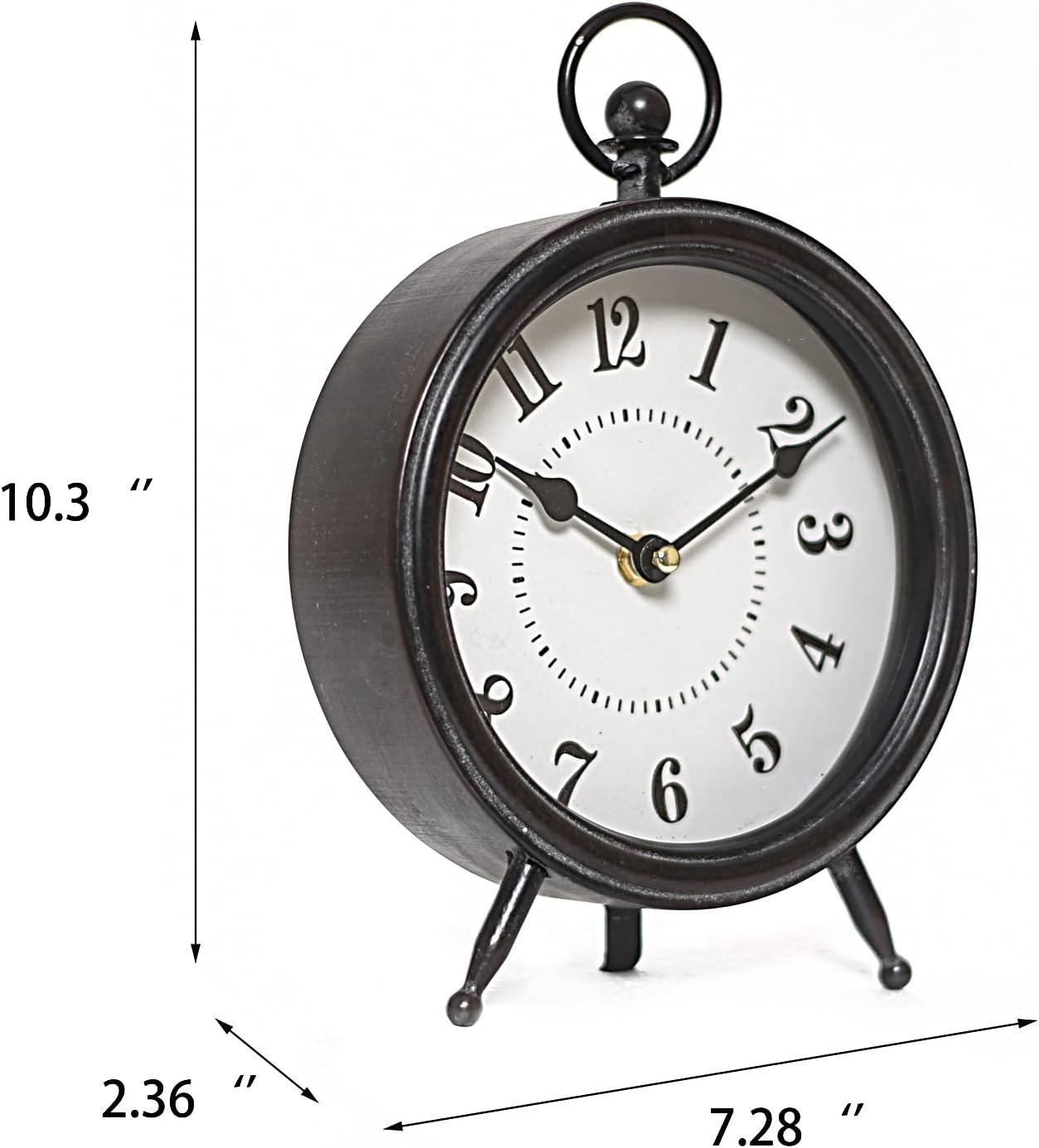 Vintage Decorative Desk and Shelf Clock, Rustic Mantel Clock Farmhouse Clock,Black Table Clock on Stand, Silent Non-Ticking 10.3 * 7.3 inch