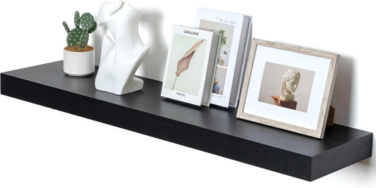 12'' Deep Floating Shelves, 48 Inch Large Floating Shelf Black, Deep Wall Shelves for Living Room Bathroom Laundry Room Bedroom Kitchen Home Office - Black