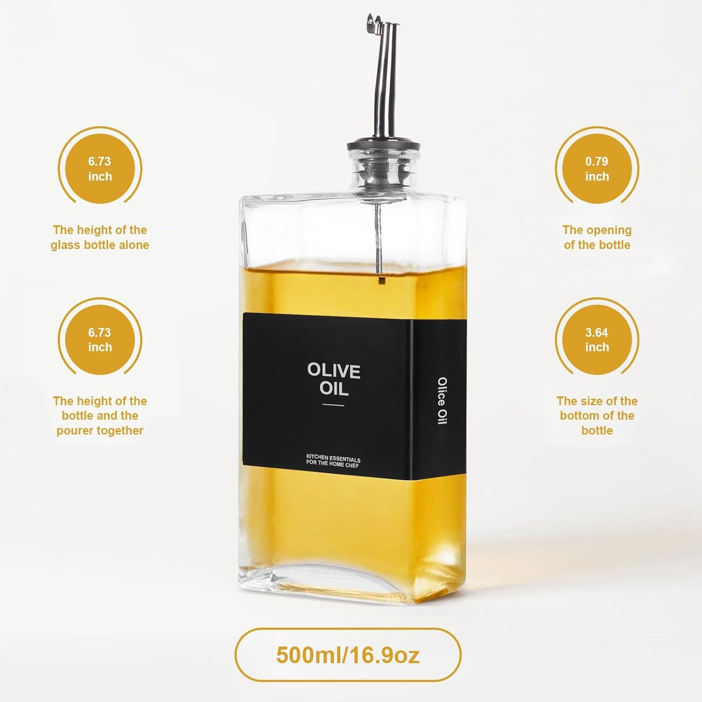 OKYUK Olive Oil Dispenser Bottle for Kitchen Cooking, 16.9oz/500ml Soy Sauce Coffee Syrup Oil and Vinegar Dispenser Set, with Silicone Funnel, Labels (3PCS, Black)