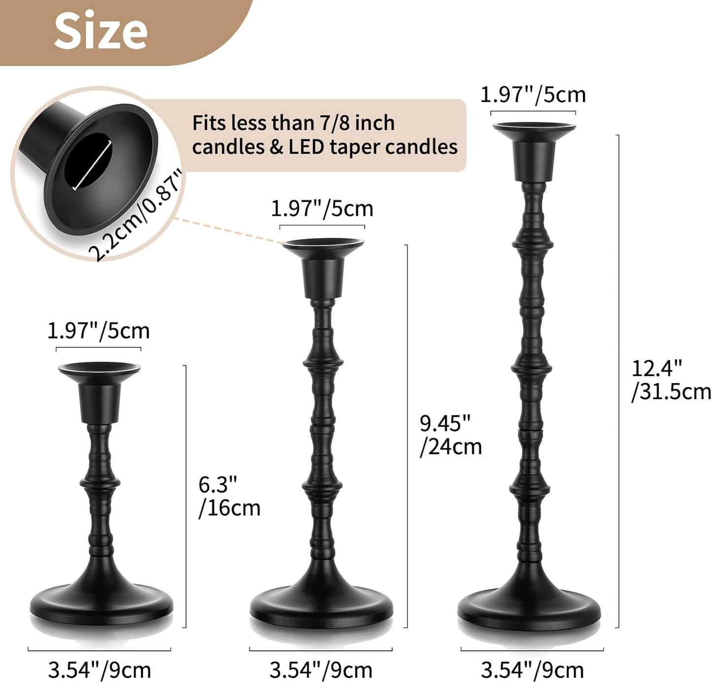 Nuptio Black Candlestick Holders Taper Candle Holders Bulk 6 Pcs Antique Iron Metal Candle Sticks Holders Tall Candle Holder Matte Table Decor for Halloween Kwanzaa Easter Valentines Shabbat