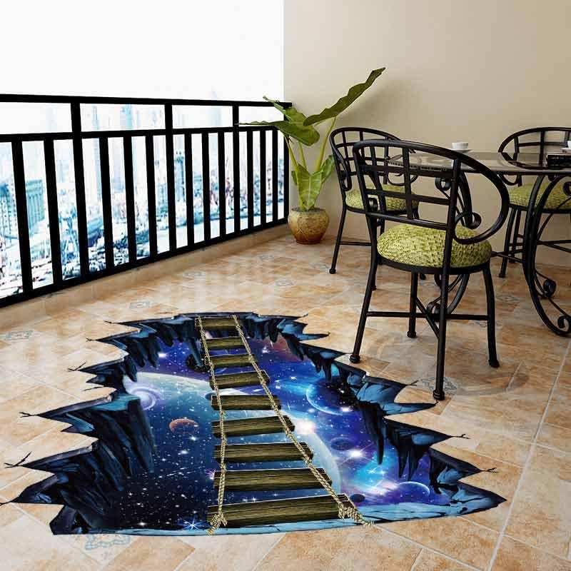 Quanhaigou Blue Galaxy Bridge Wall Sticker,3D Outer Space Decorations Decal for Home Decor Kids Bedroom Large