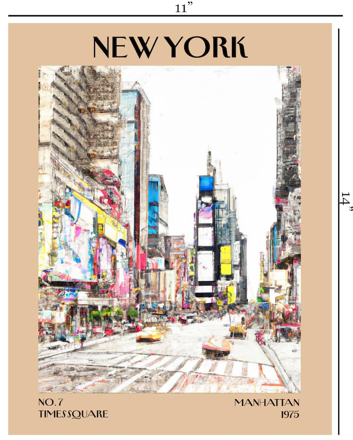 Retro Vintage New York Wall Art Print - 11x14 Unframed Poster - New York City Souvenirs, Cute Trendy Colorful Wall Decor (Times Square, 11x14")