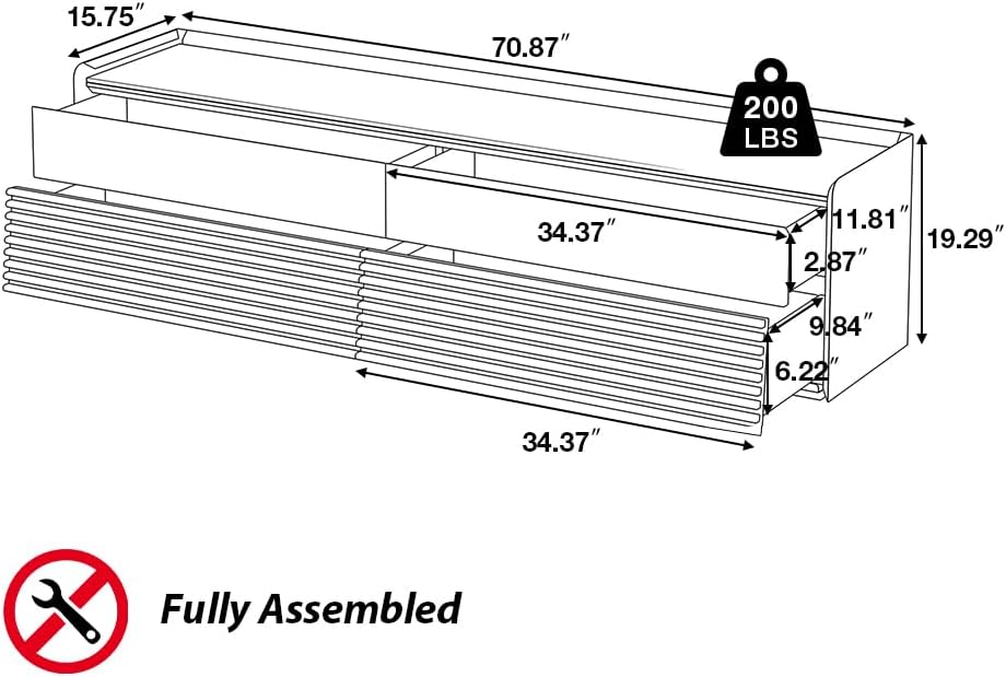 POVISON Fully-Assembled Mid Century Glossy Sintered Stone TV Stand, 70.87" Wood Media Console with Adjustable LED Light, Entertainment Center with Storage for Living Room