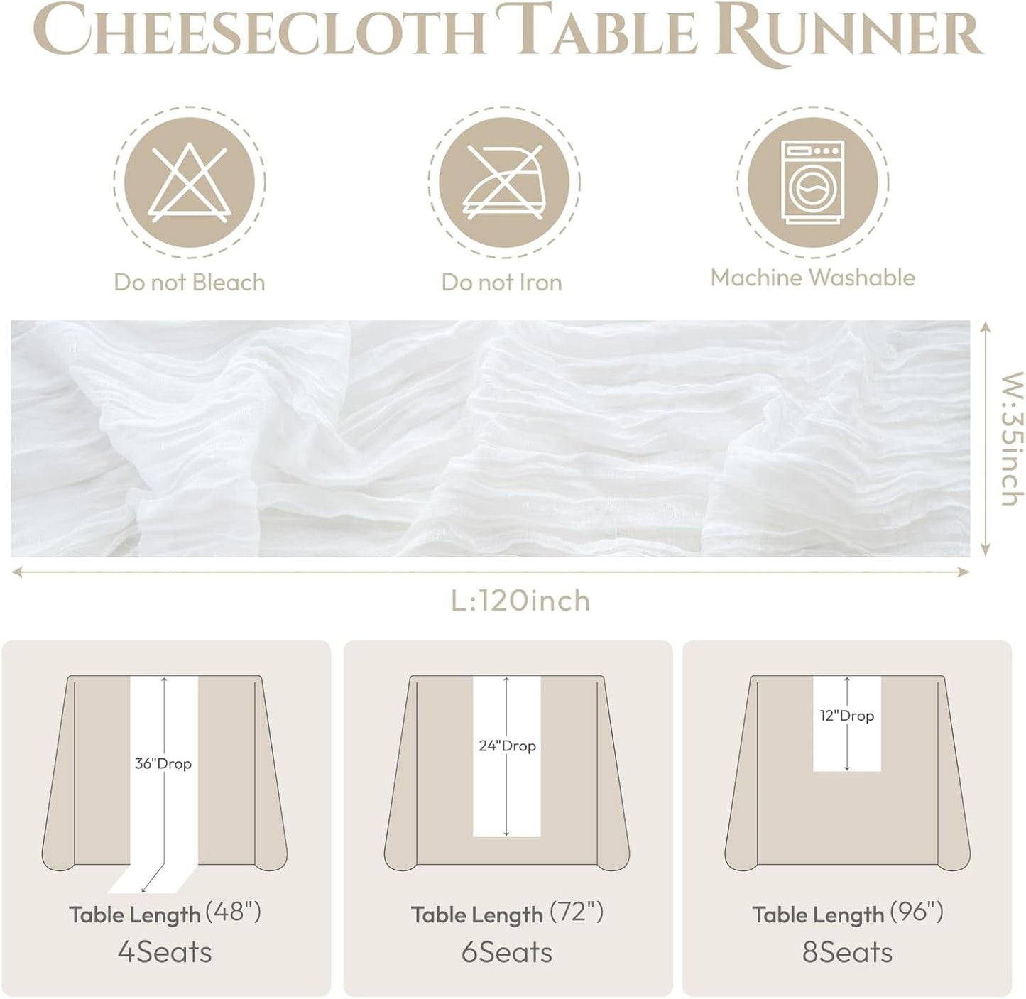 Sioloc Ivory White Cream Cheesecloth Table Runner Fall Autumn Decor for Home 10ft Table Cloth for Tea Wedding Birthday Party Baby Bridal Shower Halloween Thanksgiving