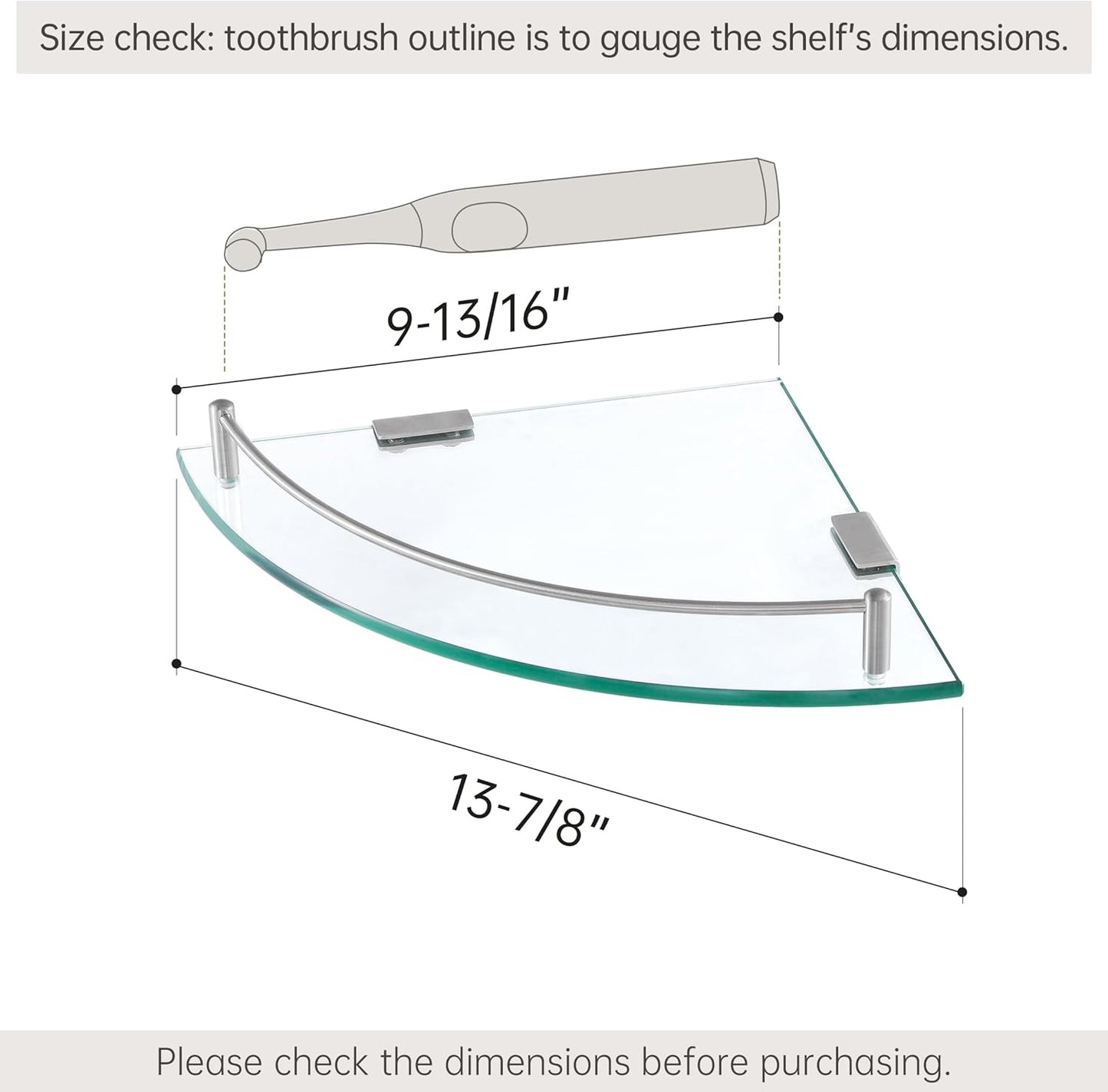 KES Glass Corner Shelf for Bathroom Corner Shelf 2 Pack Tempered Glass Shelf with Rail SUS 304 Stainless Steel Wall Mounted Brushed Finish, BGS2101A-2-P2