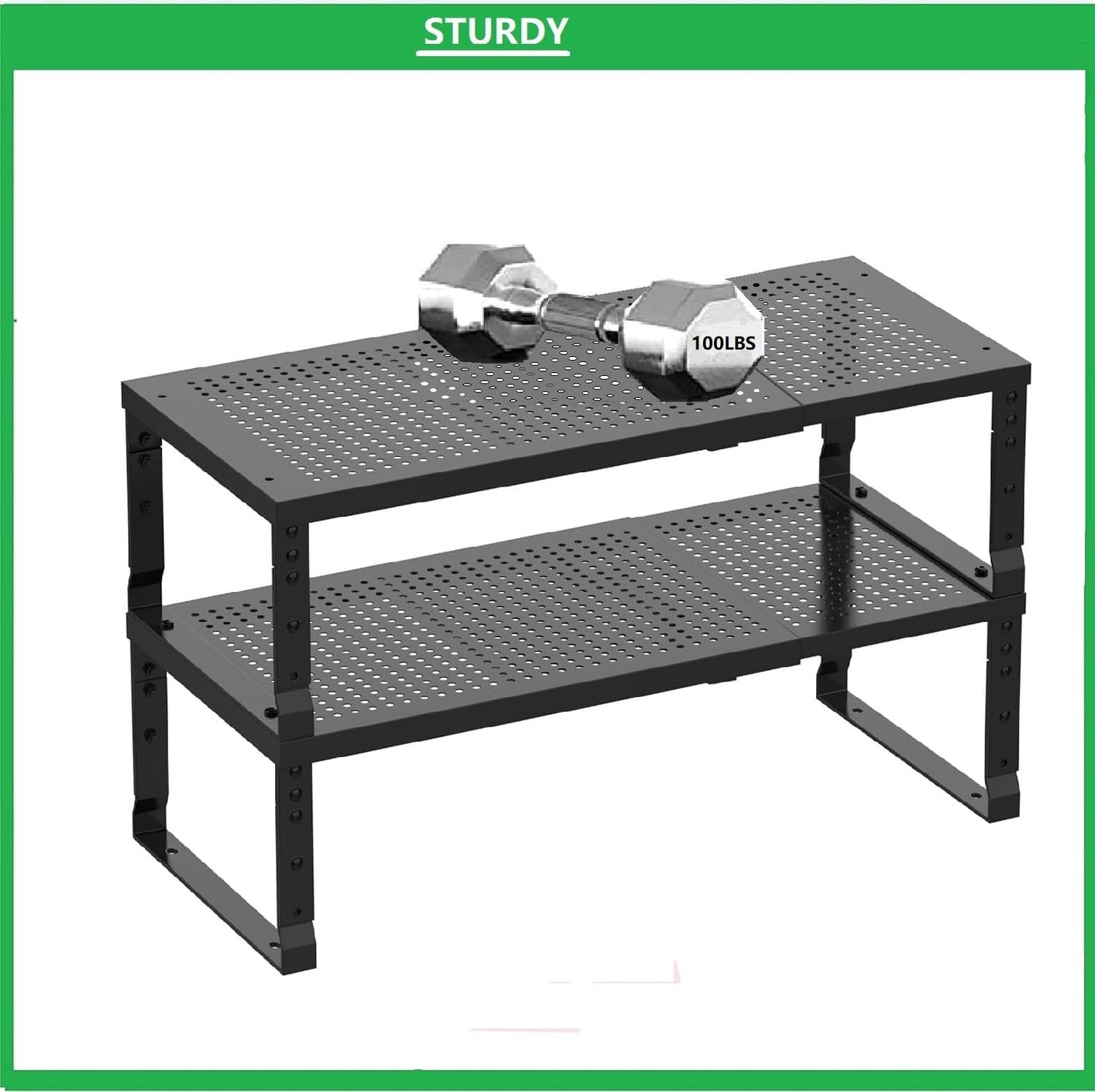 Metal Stackable Expandable Storage Shelf - Multi-Functional Home Storage Shelf, Suitable for Kitchen, Cabinet,Bathroom, Office, Garage, etc.(3PACKS/Black/Medium