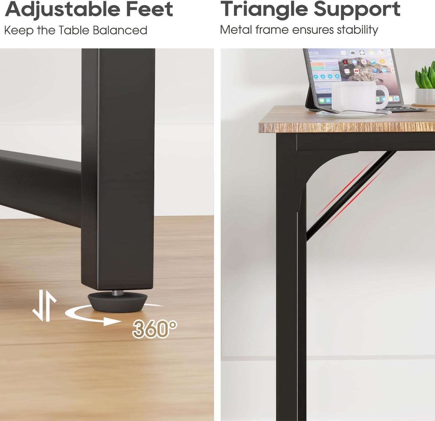 PayLessHere | 39 Inch Computer Desk | Brown | Office Desk with Metal Frame, Adjustable Feet | Water-Resistant, Scratchproof Surface | Sturdy Writing Table for Home Office or Study | Pack of 2